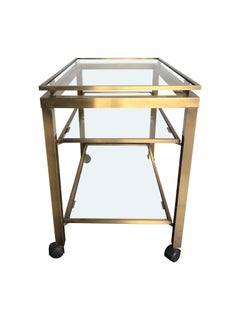 Guy Lefevre Style Gilt Metal Bar Trolley with Three Glass Shelves