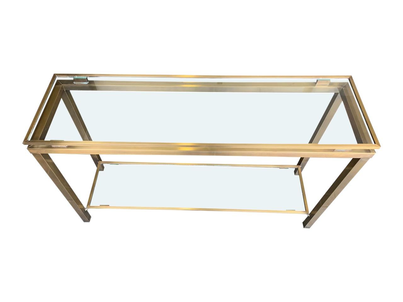 Guy Lefevre Style Gilt Metal Console with Two Glass Shelves 3