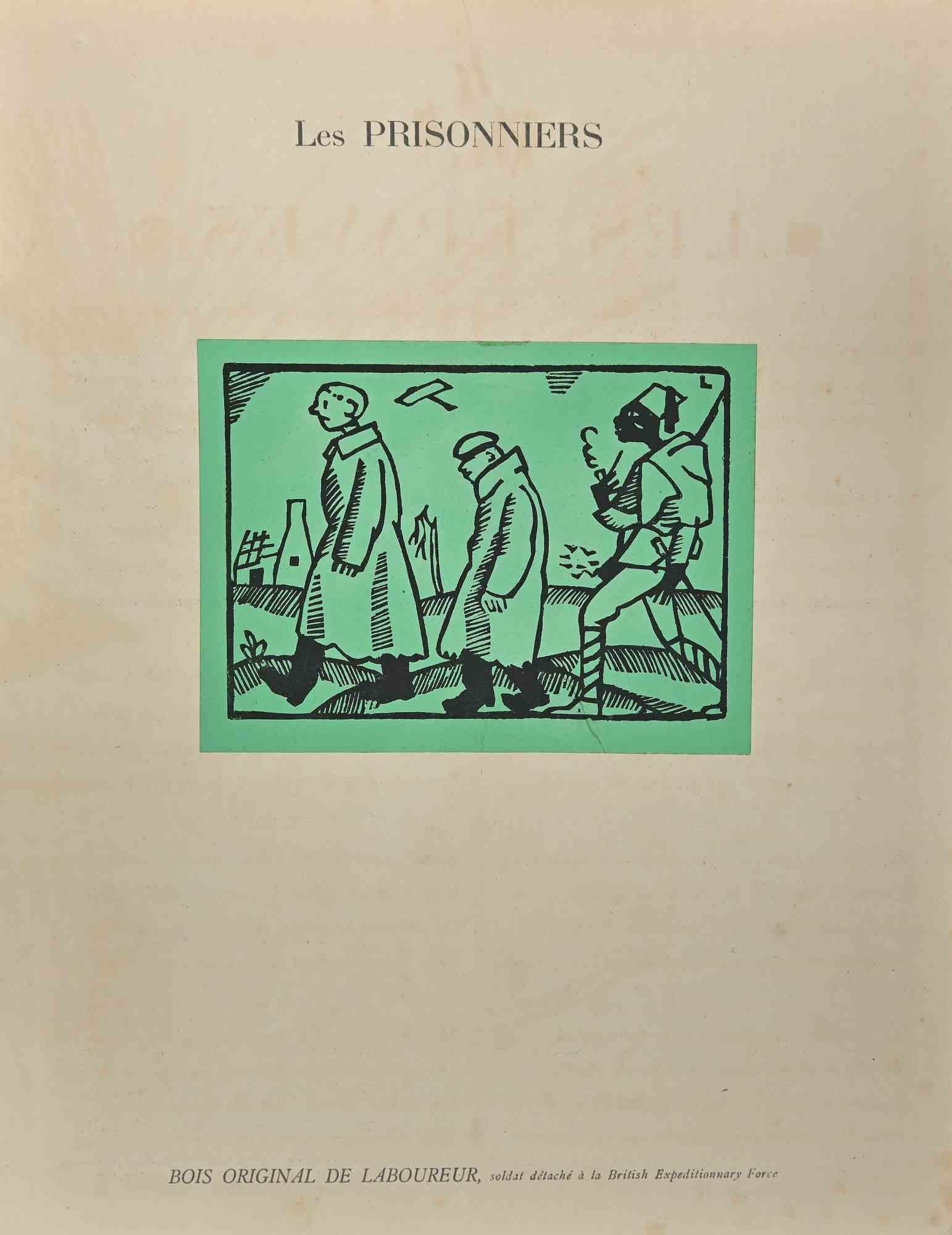 Prisoners is an Original Woodcut print realized by A. H. Laboureur.

The artwork on a green paper is in good condition, glued on a page of magazine.

No signature. Titled on the upper margin.

"Original wood of Laboureur" write on the lower margin.