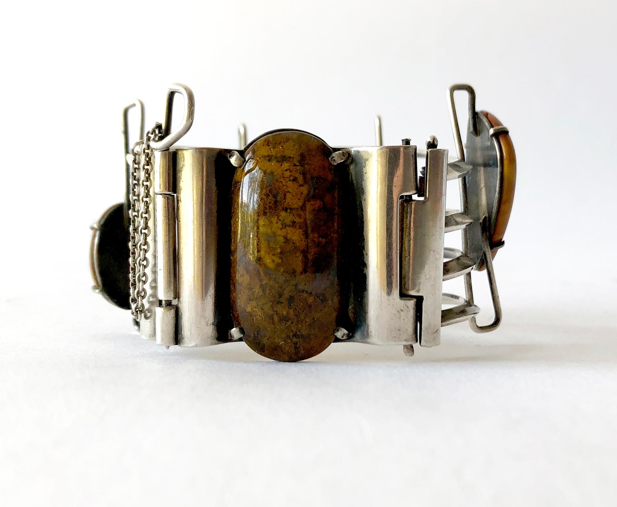 Handmade sterling silver and natural gemstone bracelet created by A + H Mackie.  Bracelet measures approximately 7