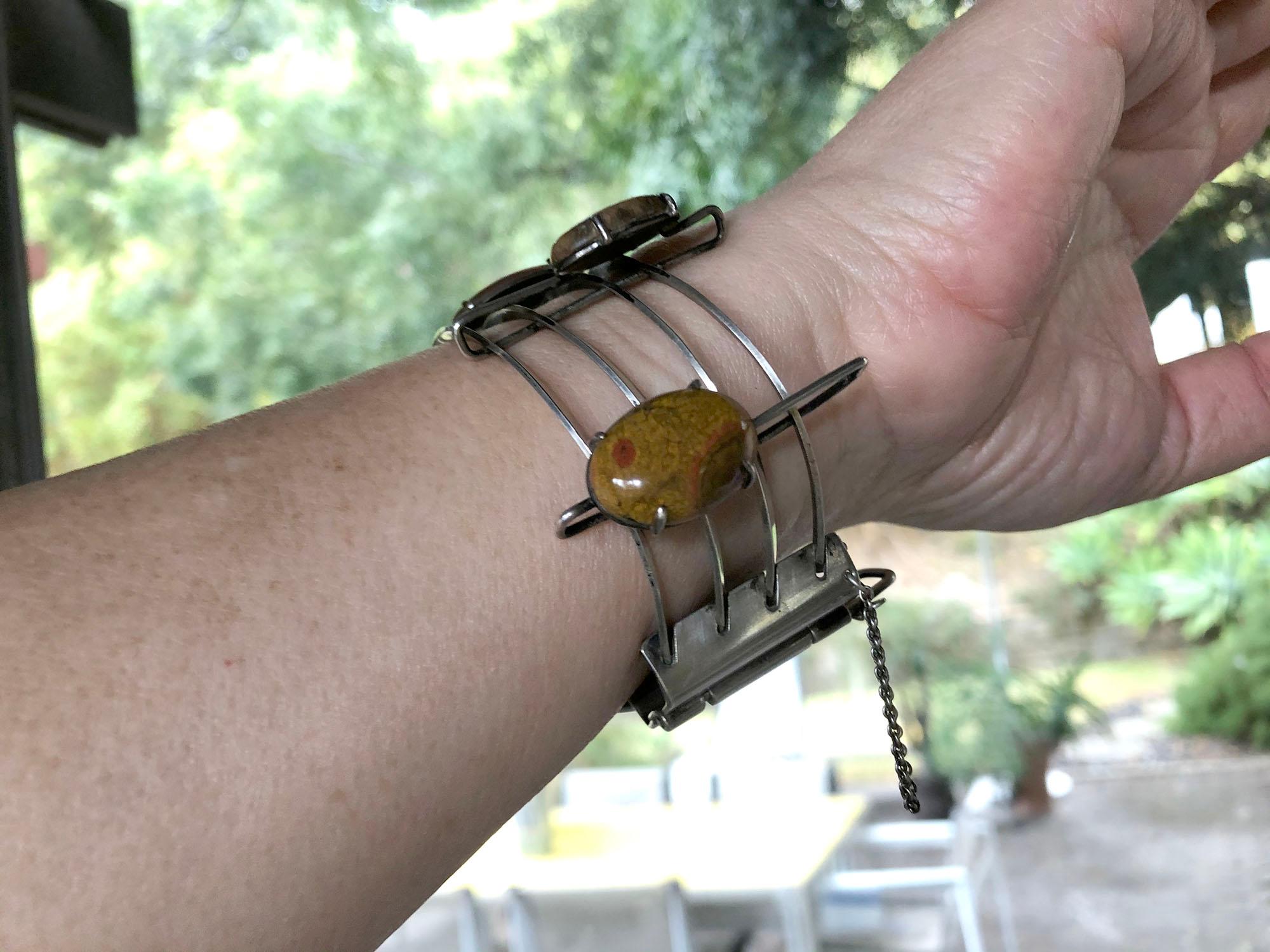 A + H Mackie Sterling Silver American Modernist Natural Gemstone Bracelet For Sale 3