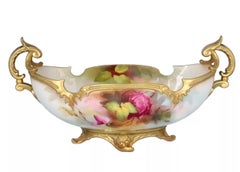 A Hadley Worcester Boat Shape Bowl with Twin Handles Signed by J. Southhall