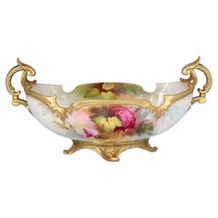 A Hadley Worcester Boat Shape Bowl with Twin Handles Signed by J. Southhall