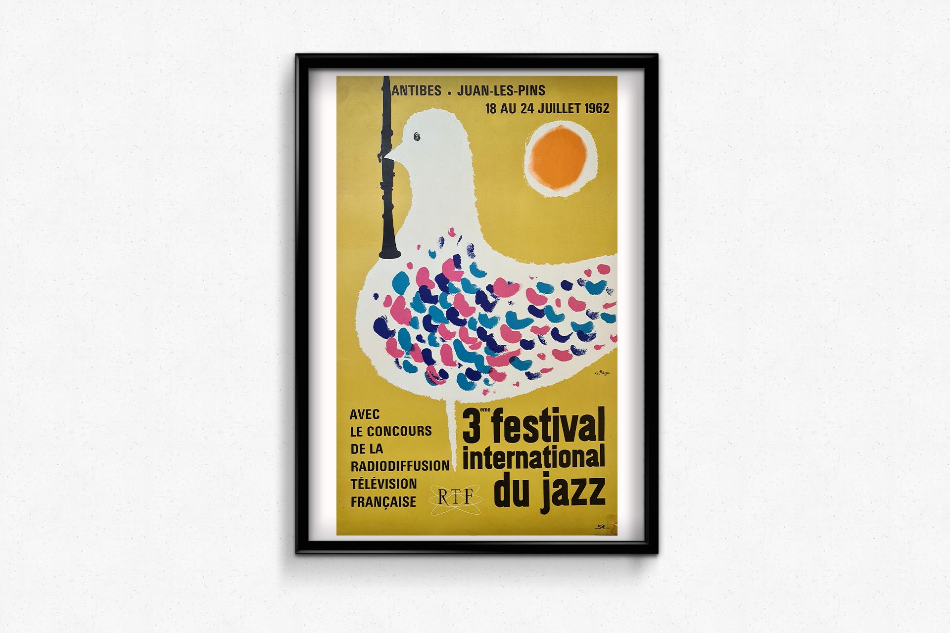 1962 Original poster 3rd international jazz festival - Antibes and Juan-les-pins For Sale 1