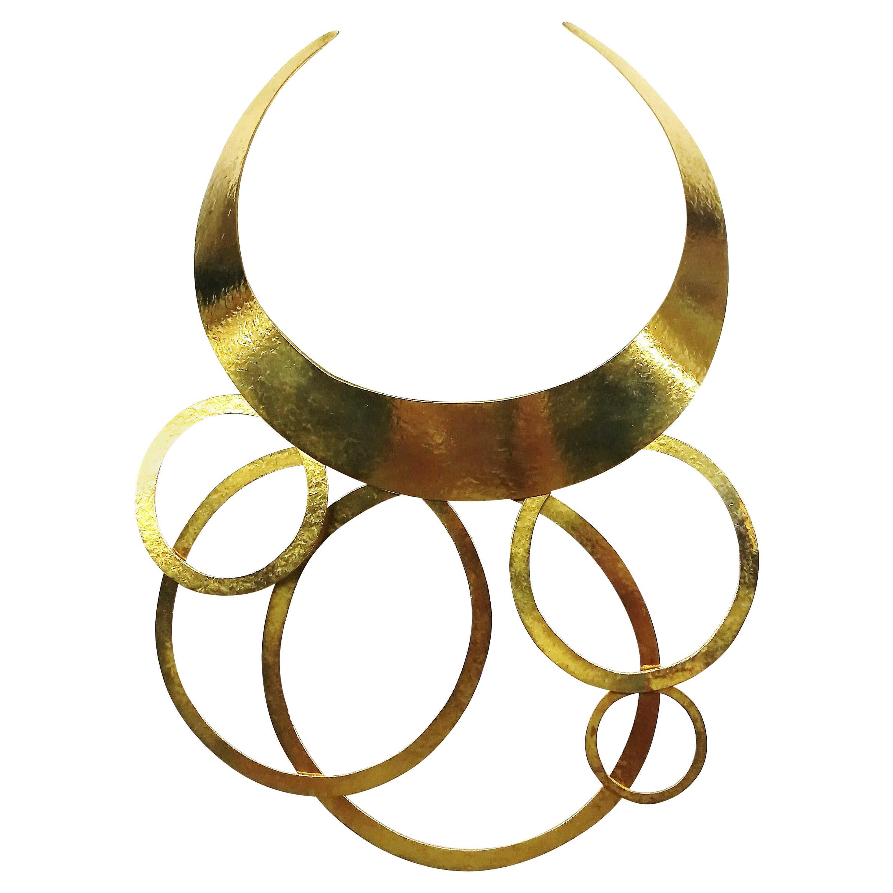 A hammered gold plated metal necklace, Herve Van Der Straeten, France , 1990s.
