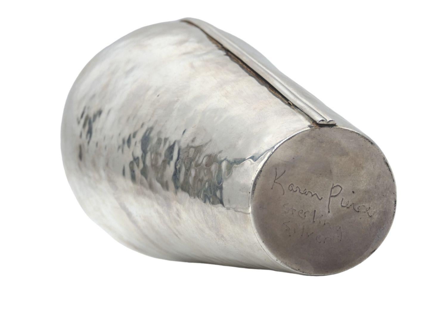 A Hammered Sterling Silver and Enamel Vase by Karen Pierce For Sale 1