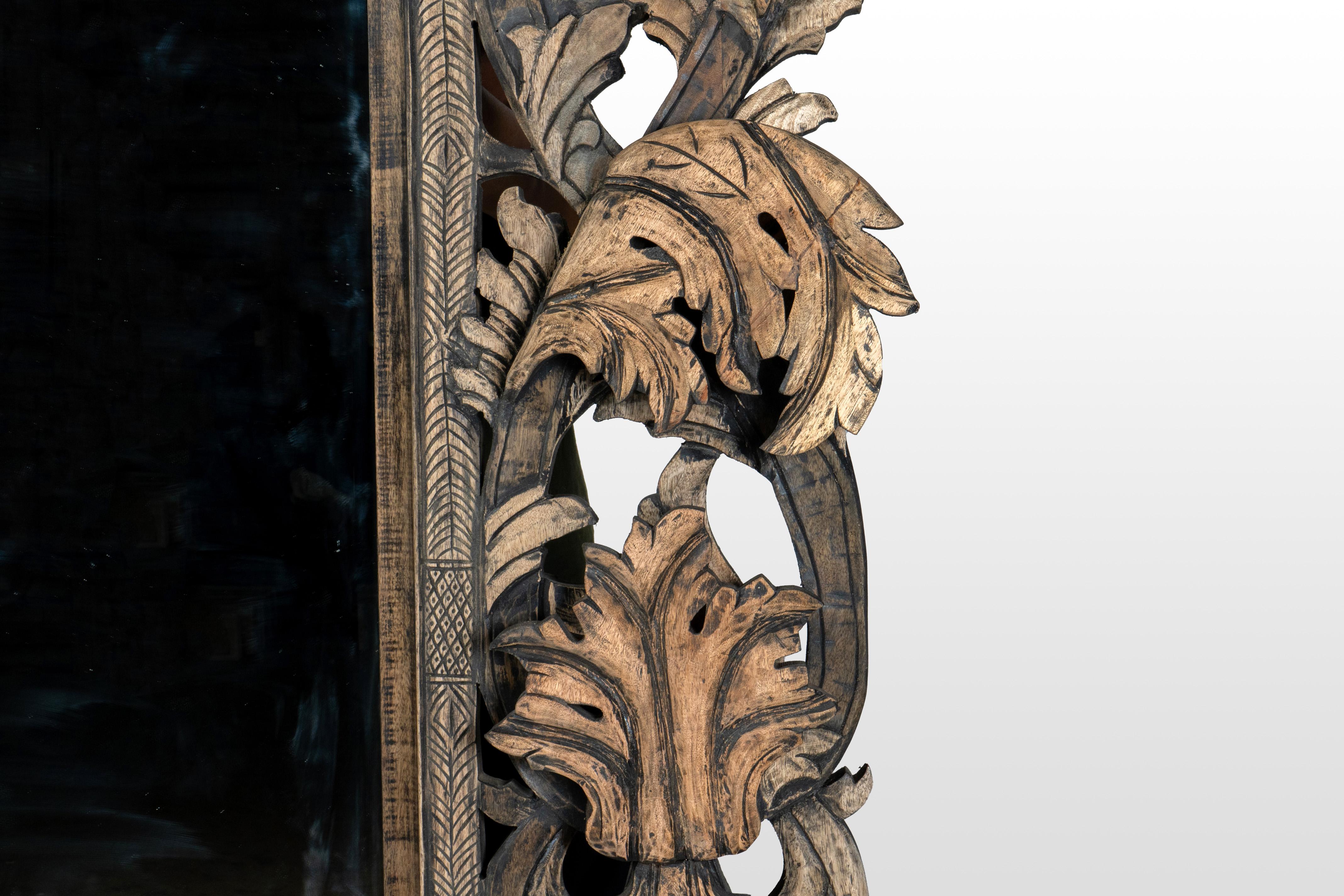 Hardwood A Hand-Carved Indian Mirror Frame