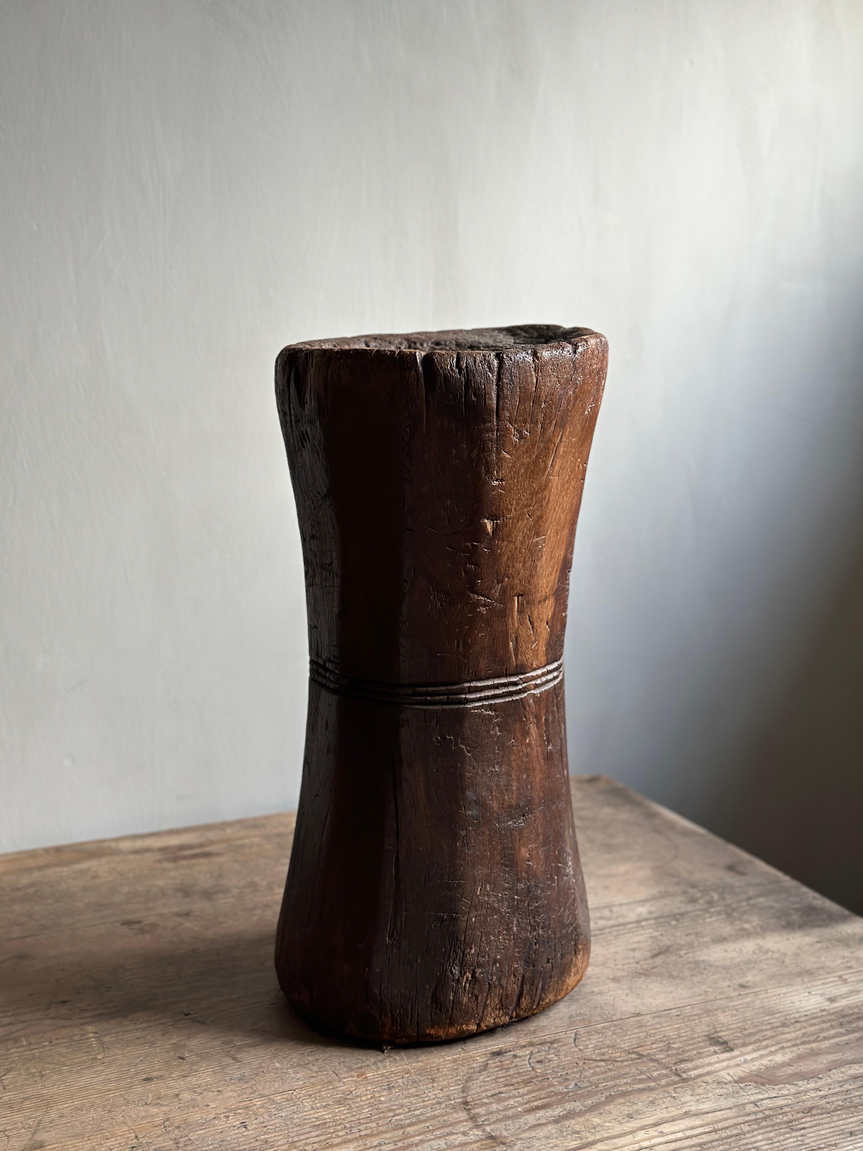 Folk Art A Hand-Carved Wabi Sabi Wooden Mortar, Africa, c. Early 20th Century  For Sale