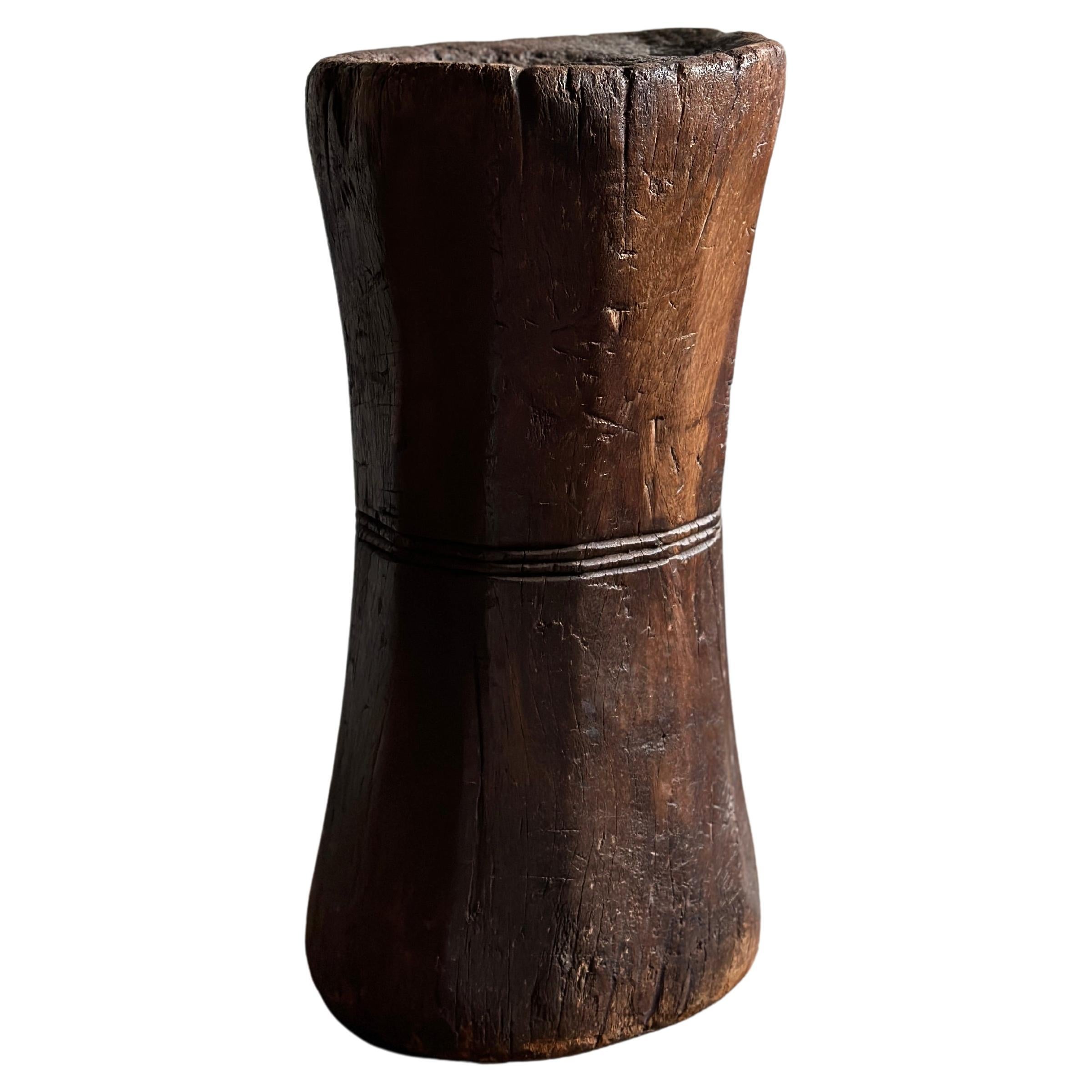 A Hand-Carved Wabi Sabi Wooden Mortar, Africa, c. Early 20th Century  For Sale