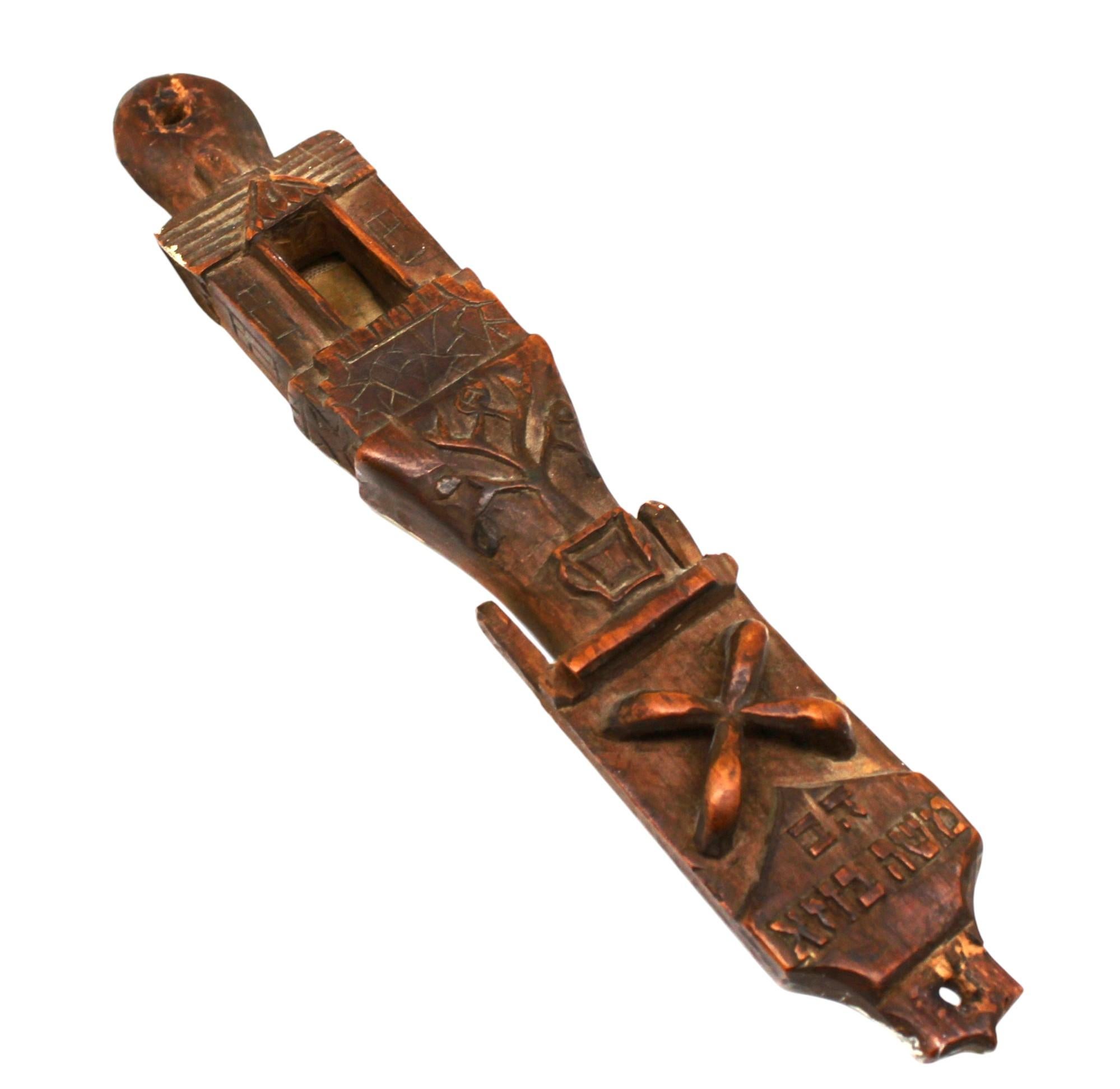 Early 19th Century A Hand Carved Wooden Mezuzah Case, Poland-Ukraine Circa 1820 For Sale