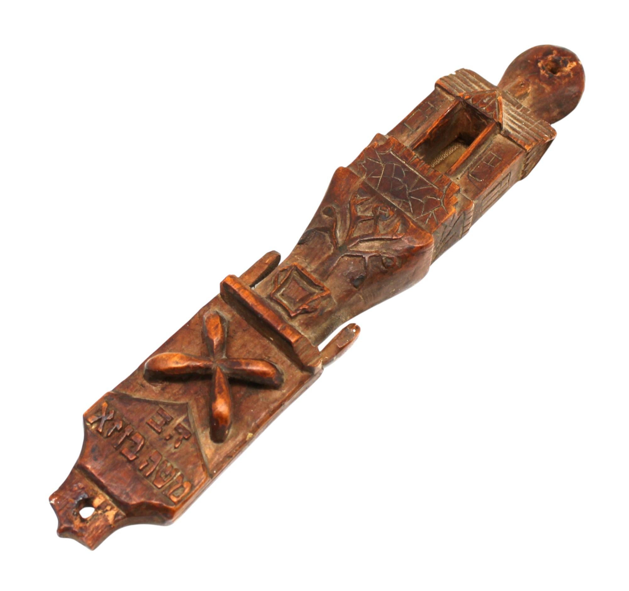 A Hand Carved Wooden Mezuzah Case, Poland-Ukraine Circa 1820 For Sale 1