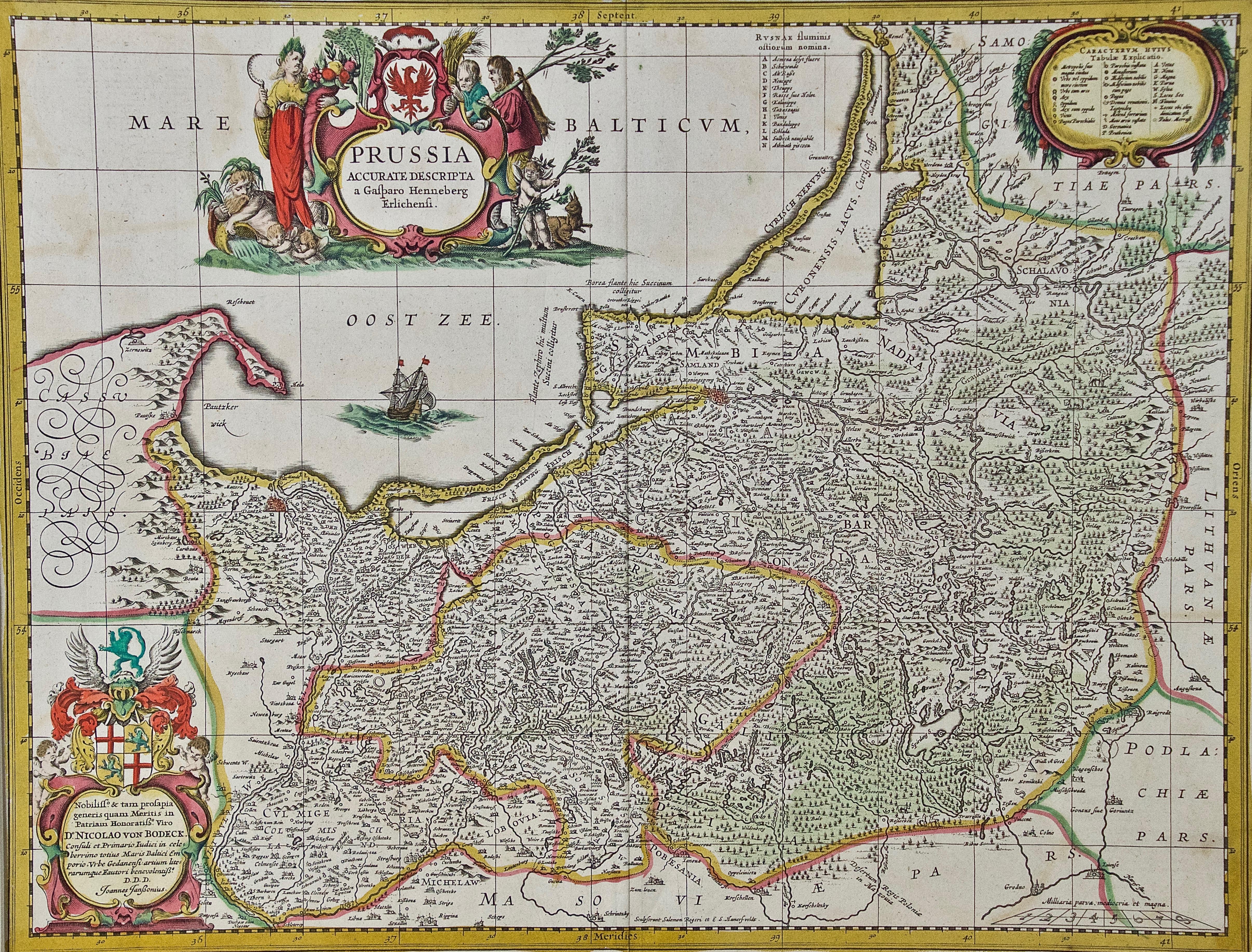 This is an attractive hand-colored copperplate engraved 17th century map of Prussia entitled 
