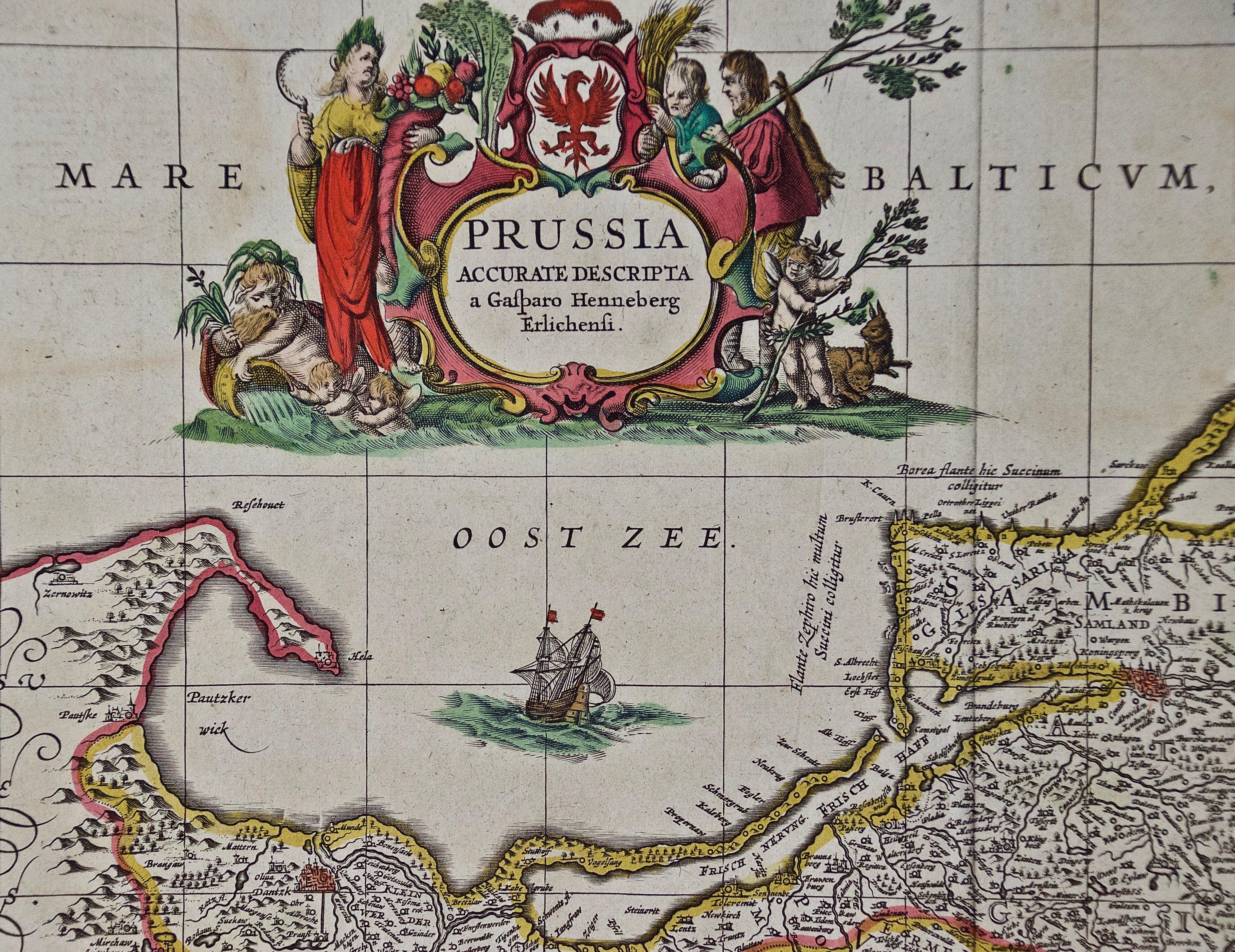 Dutch Prussia, Poland, N. Germany, Etc: A Hand-colored 17th Century Map by Janssonius For Sale