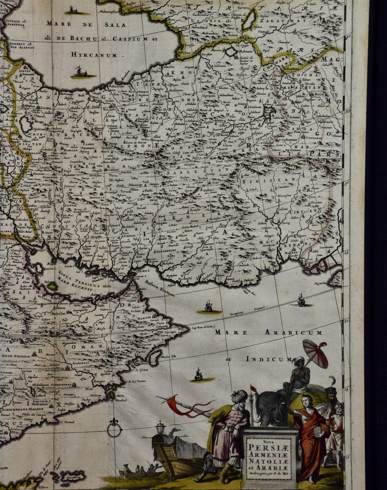 Dutch Persia, Armenia & Adjacent Regions: A 17th Century Hand-colored Map by De Wit For Sale