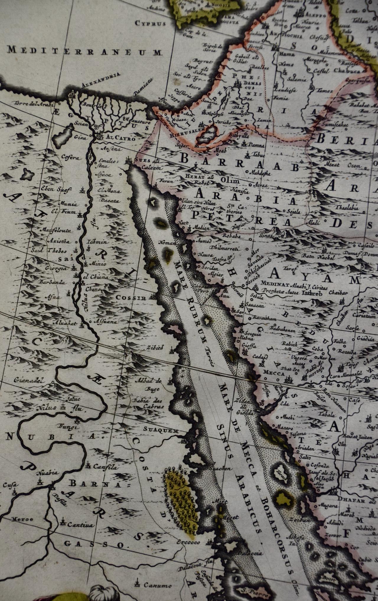 Engraved Persia, Armenia & Adjacent Regions: A 17th Century Hand-colored Map by De Wit For Sale