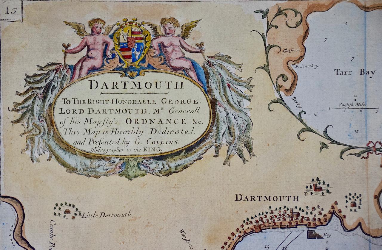 Dartmouth, England: Eine handkolorierte Seekarte von Kapitän Collins aus dem 17. Jahrhundert (Englisch) im Angebot