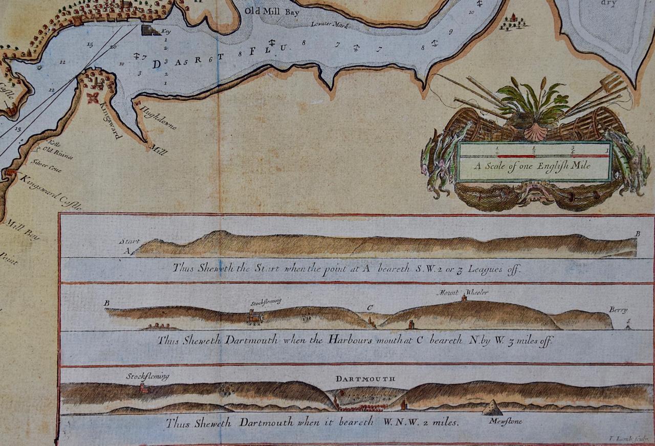 Inciso Dartmouth, Inghilterra: Una carta marittima del XVII secolo colorata a mano dal Capitano Collins in vendita
