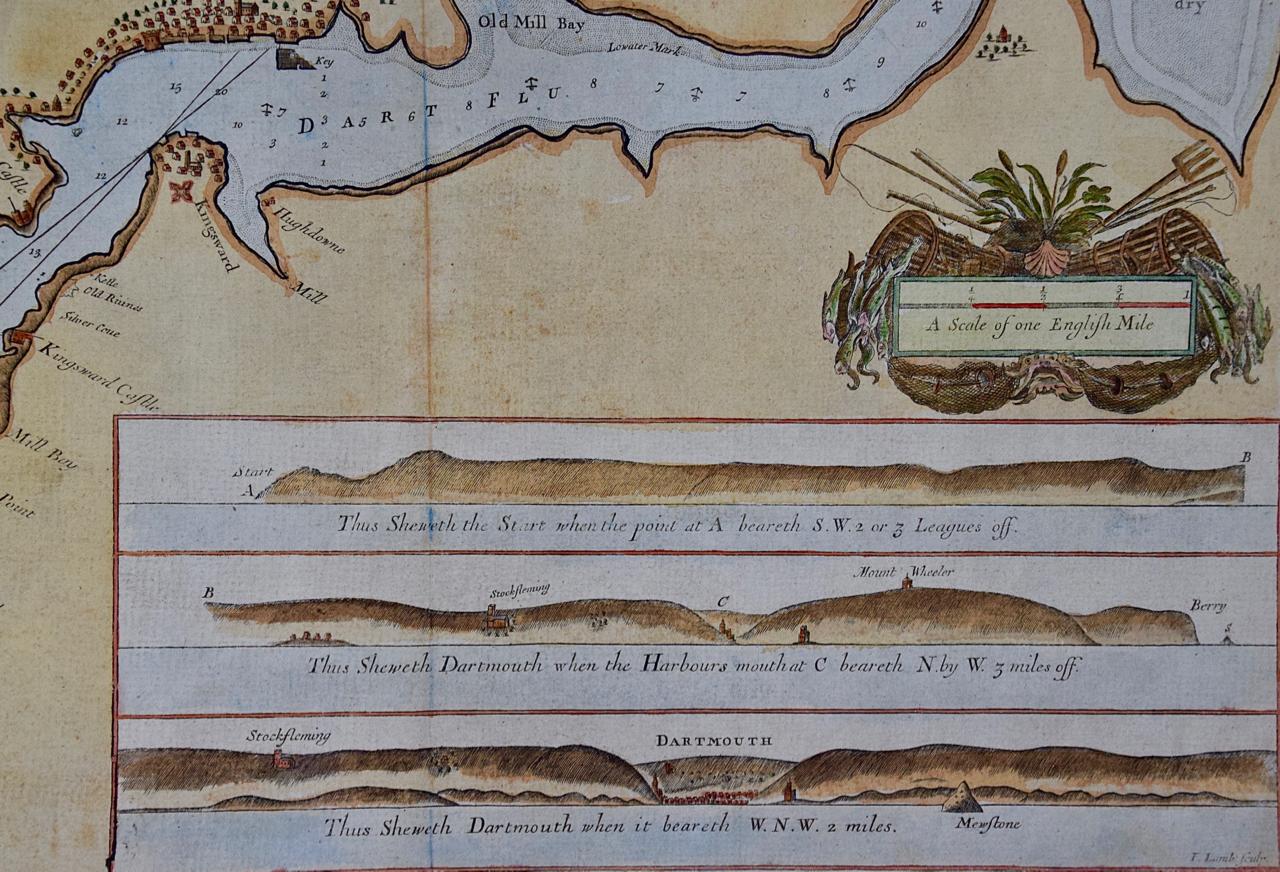 Dartmouth, England: Eine handkolorierte Seekarte von Kapitän Collins aus dem 17. Jahrhundert (Graviert) im Angebot