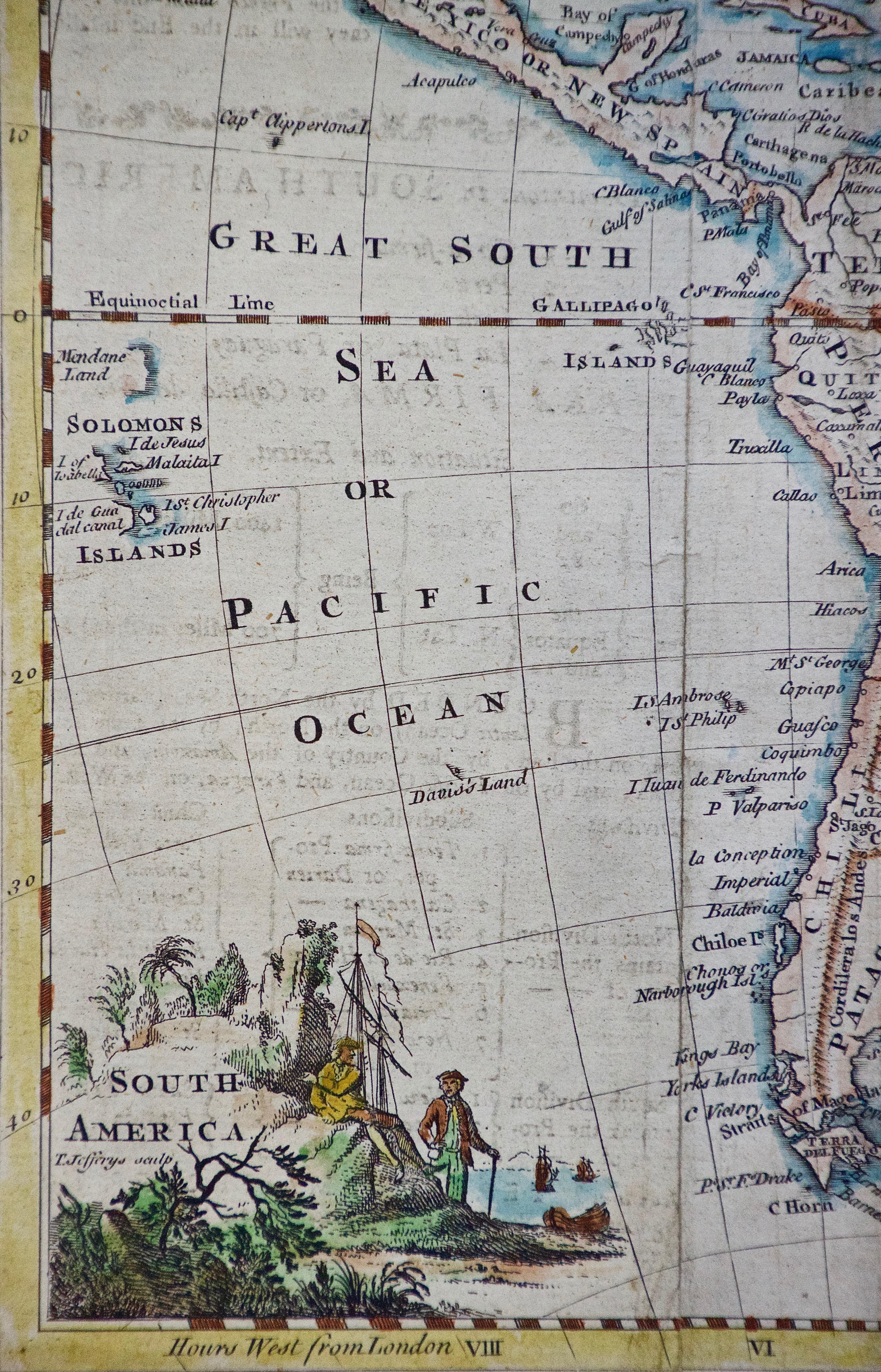 English South America: Hand-colored 18th Century Framed Map by Thomas Jefferys For Sale