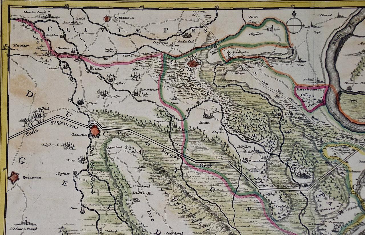 Allemagne Ouest du Rhin : une carte du XVIIIe siècle colorée à la main par de Wit Bon état - En vente à Alamo, CA