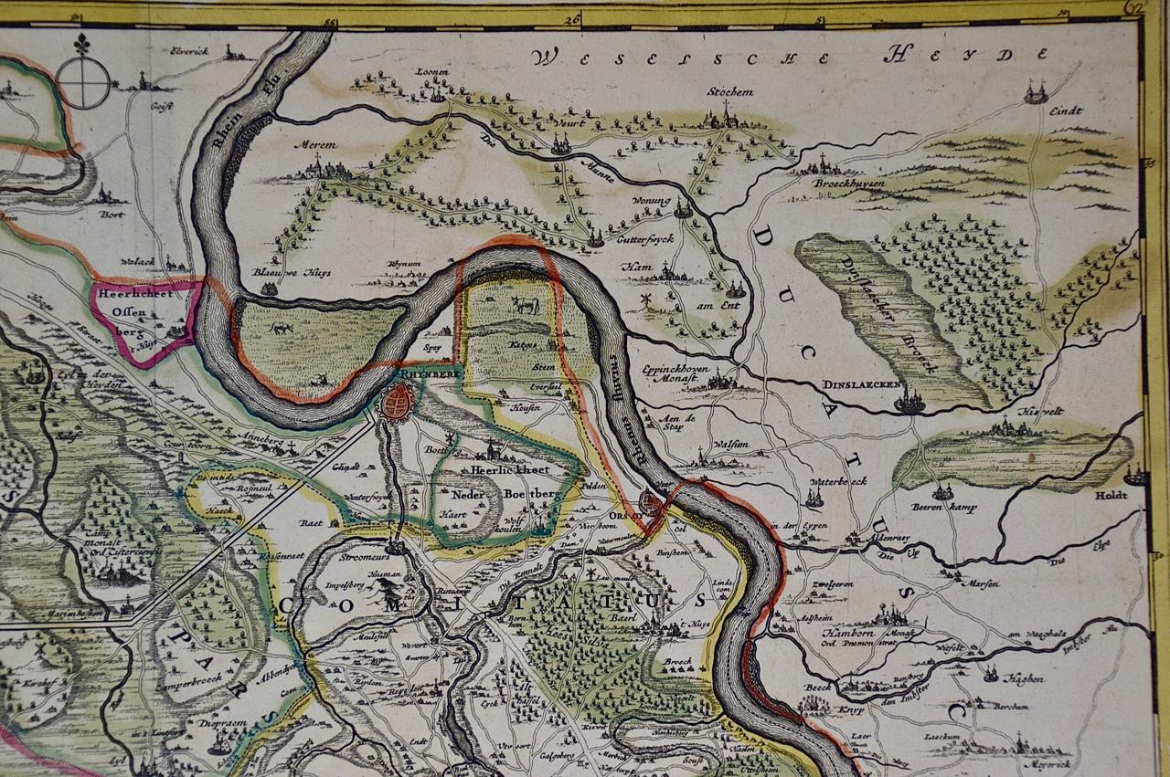 Papier Allemagne Ouest du Rhin : une carte du XVIIIe siècle colorée à la main par de Wit en vente