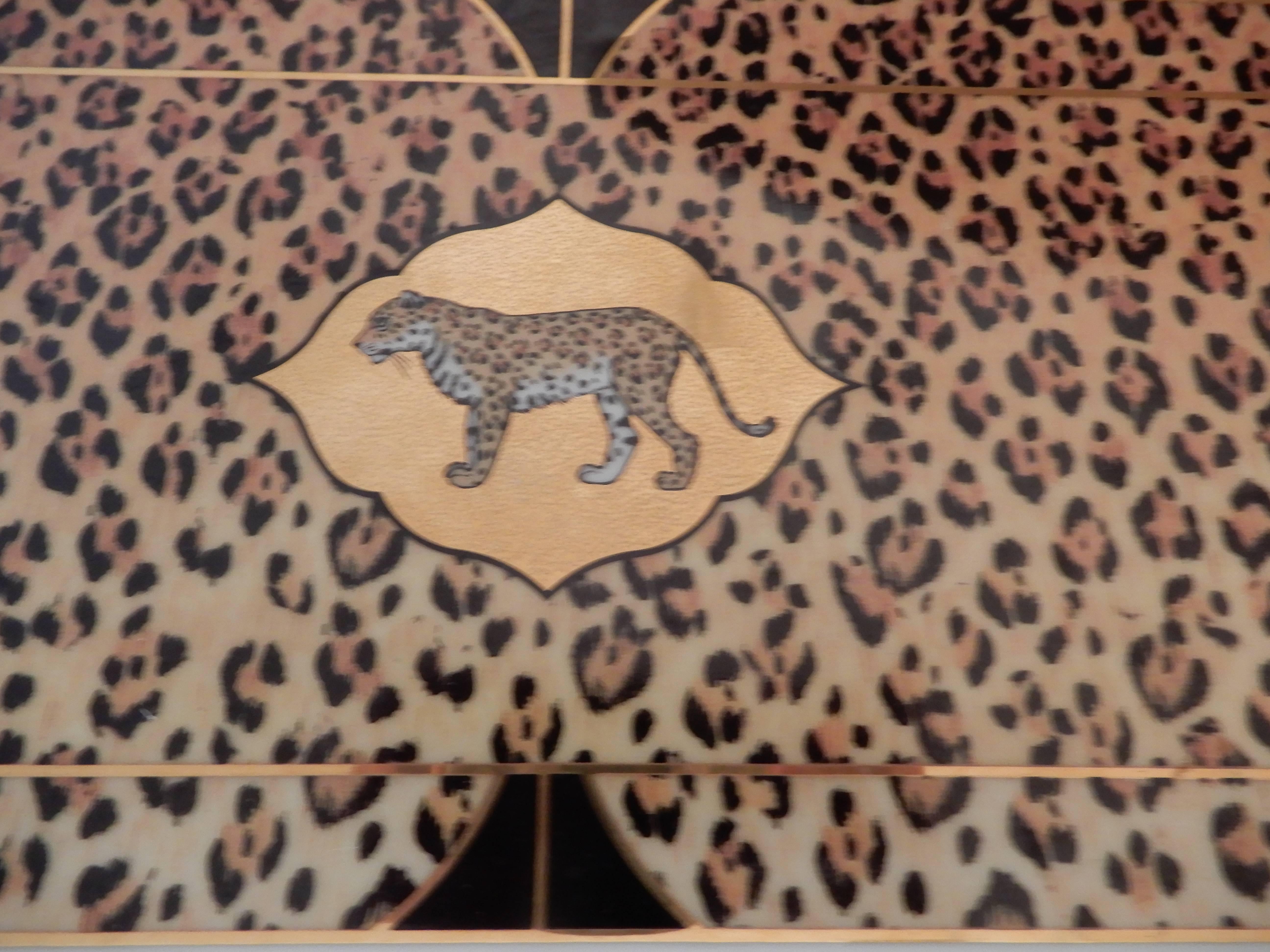 A rare handcrafted chase leopard letter or trinket tray, ceramic and gold leaf.