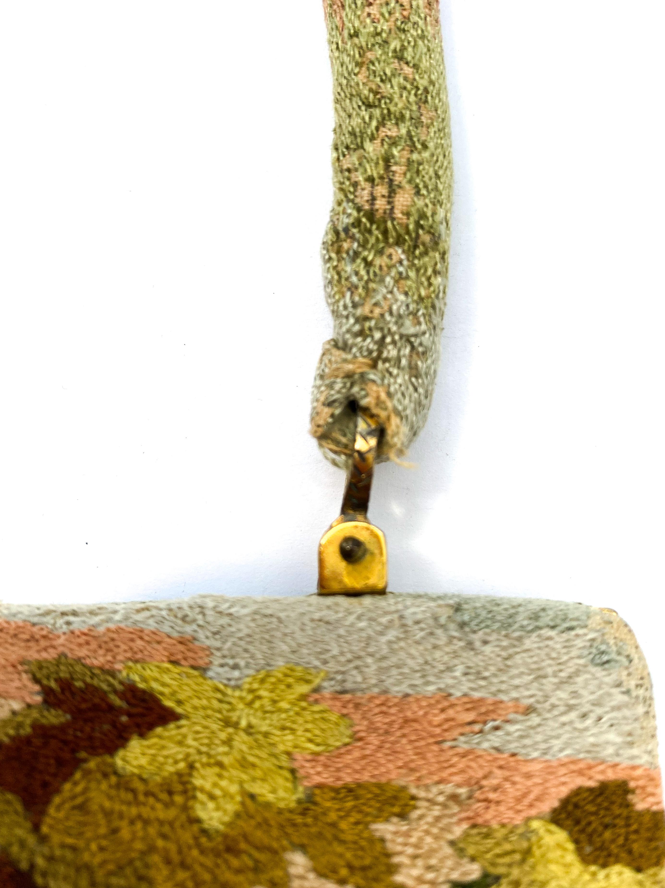 A hand embroidered handbag, depicting a rustic scene, Morabito, Paris, 1950s For Sale 6