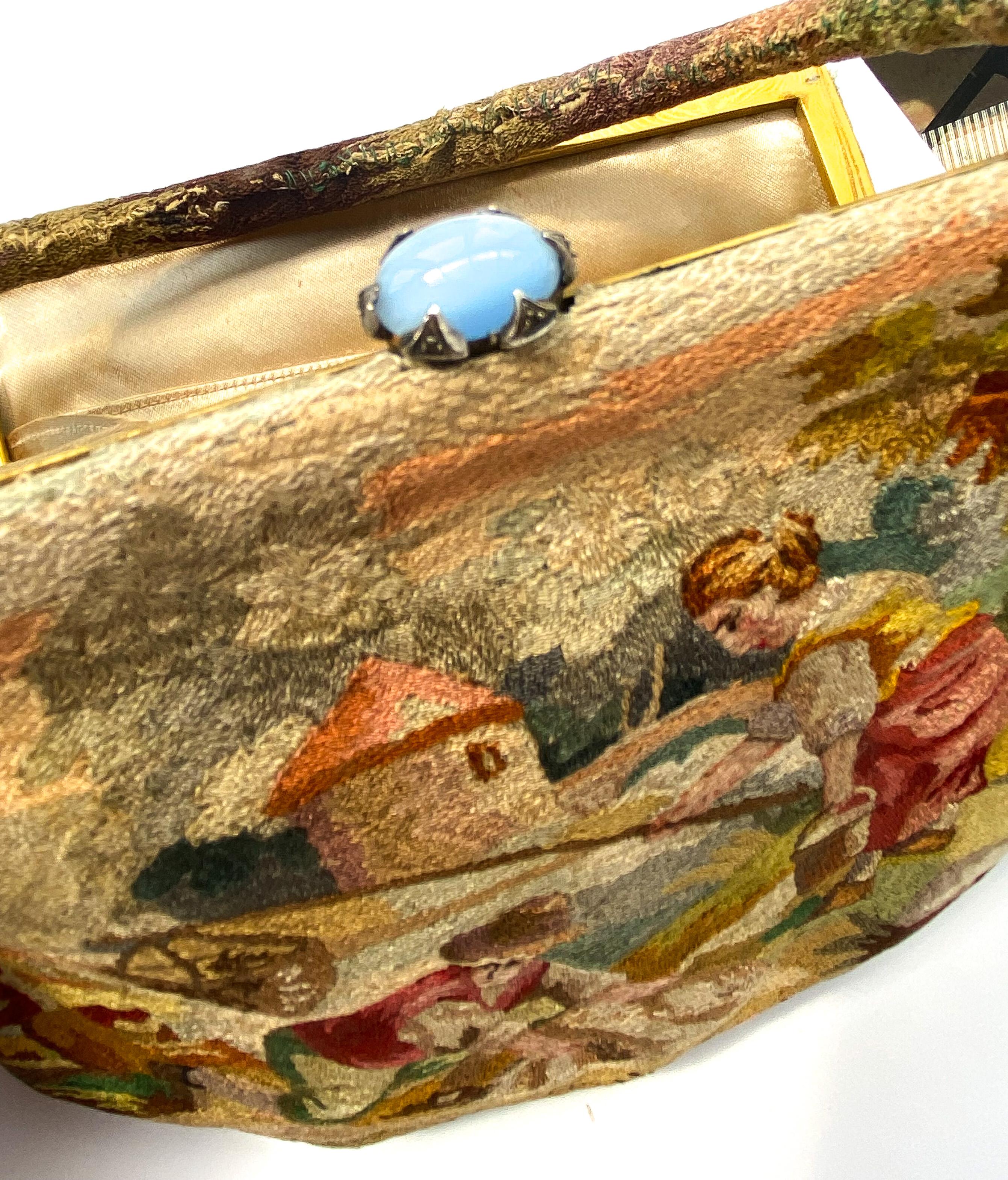 A hand embroidered handbag, depicting a rustic scene, Morabito, Paris, 1950s For Sale 13