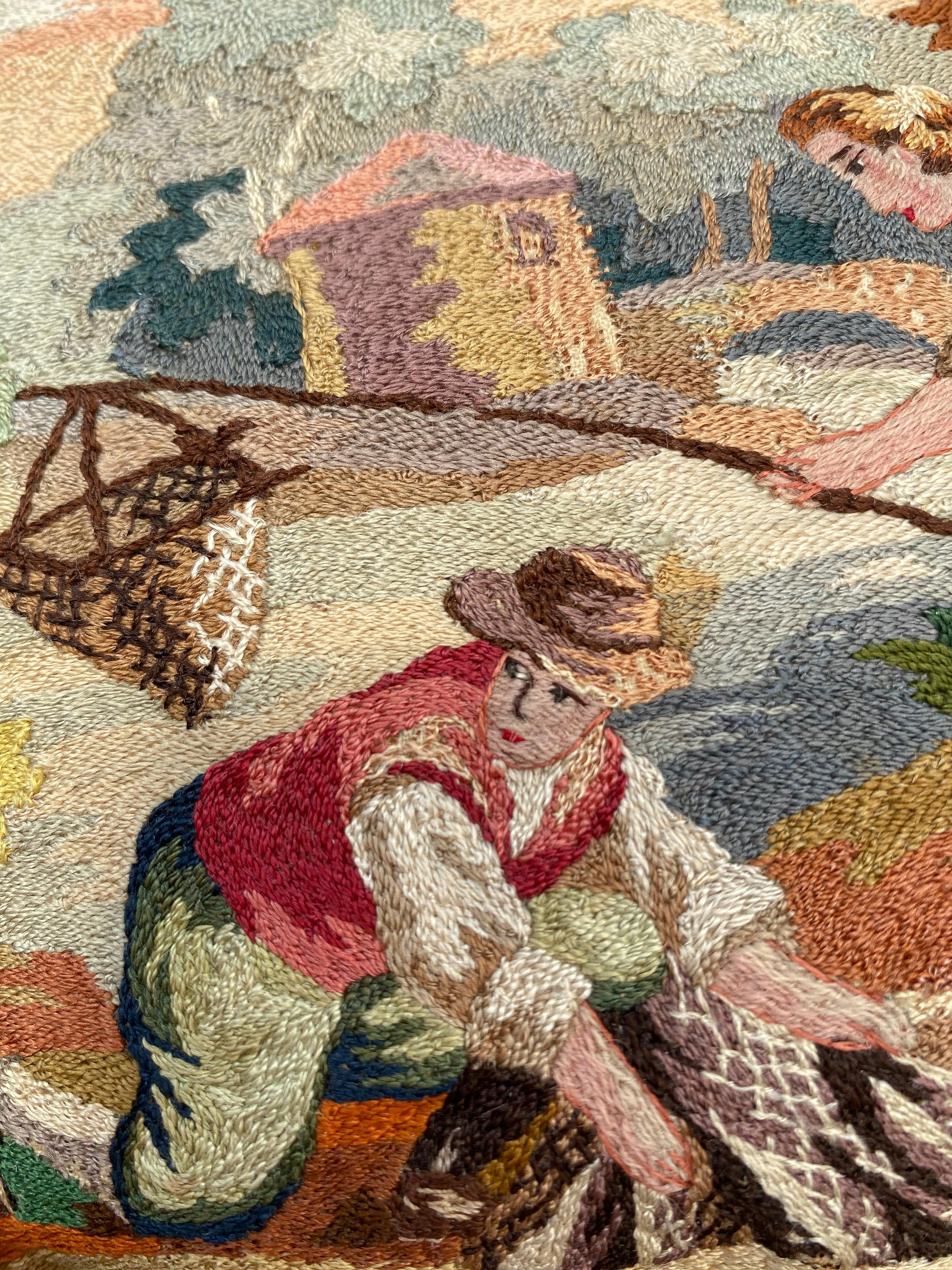 A hand embroidered handbag, depicting a rustic scene, Morabito, Paris, 1950s For Sale 1