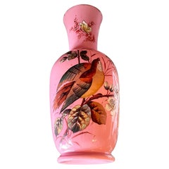 A Hand-Enameled Pink Over White Opaline Mantle Vase Attributed To Harrach