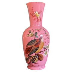 A Hand-Enameled Pink Over White Opaline Mantle Vase Attributed To Harrach