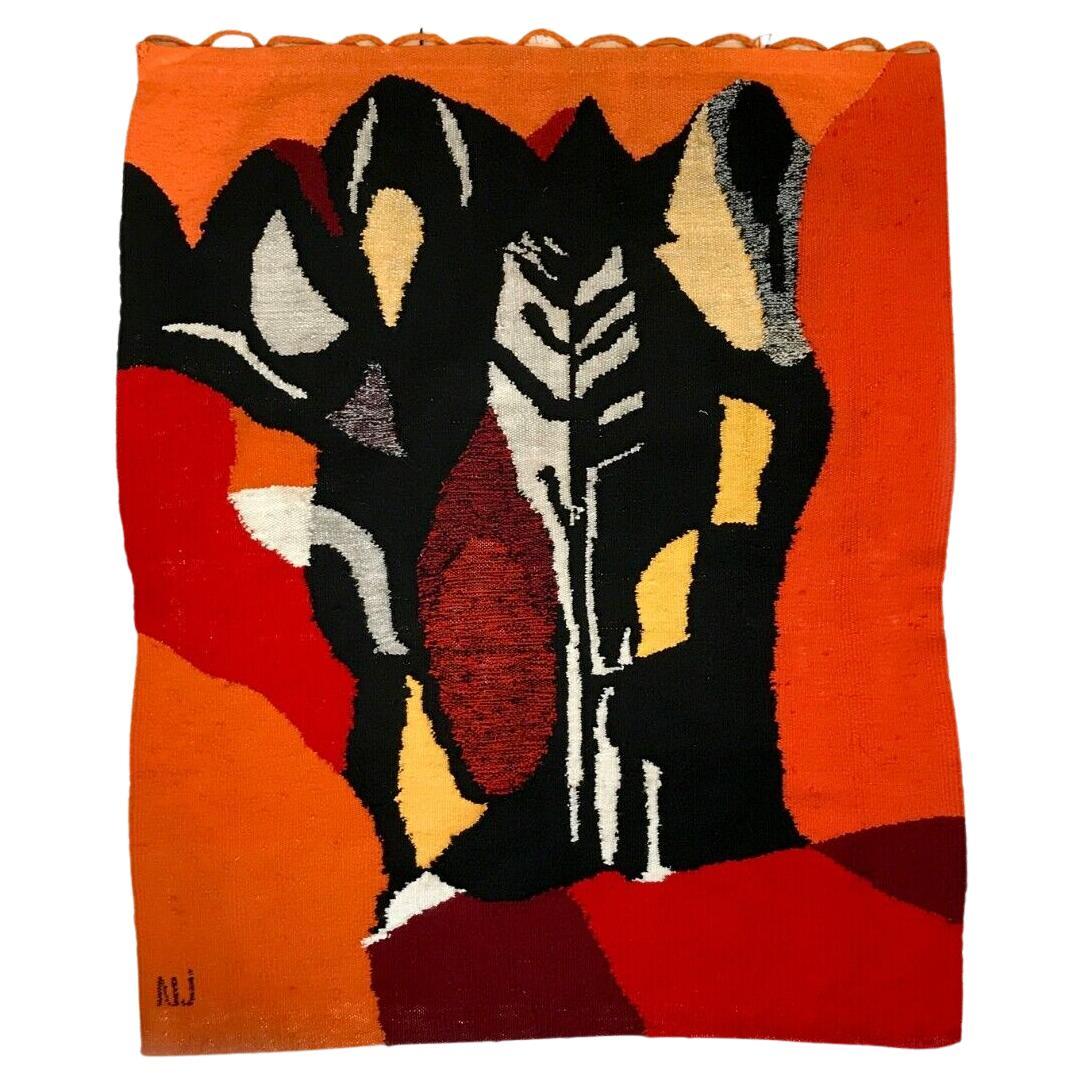 A MID-CENTURY-MODERN Handmade & Signed ABSTRACT TAPESTRY, AUBUSSON, France 1950