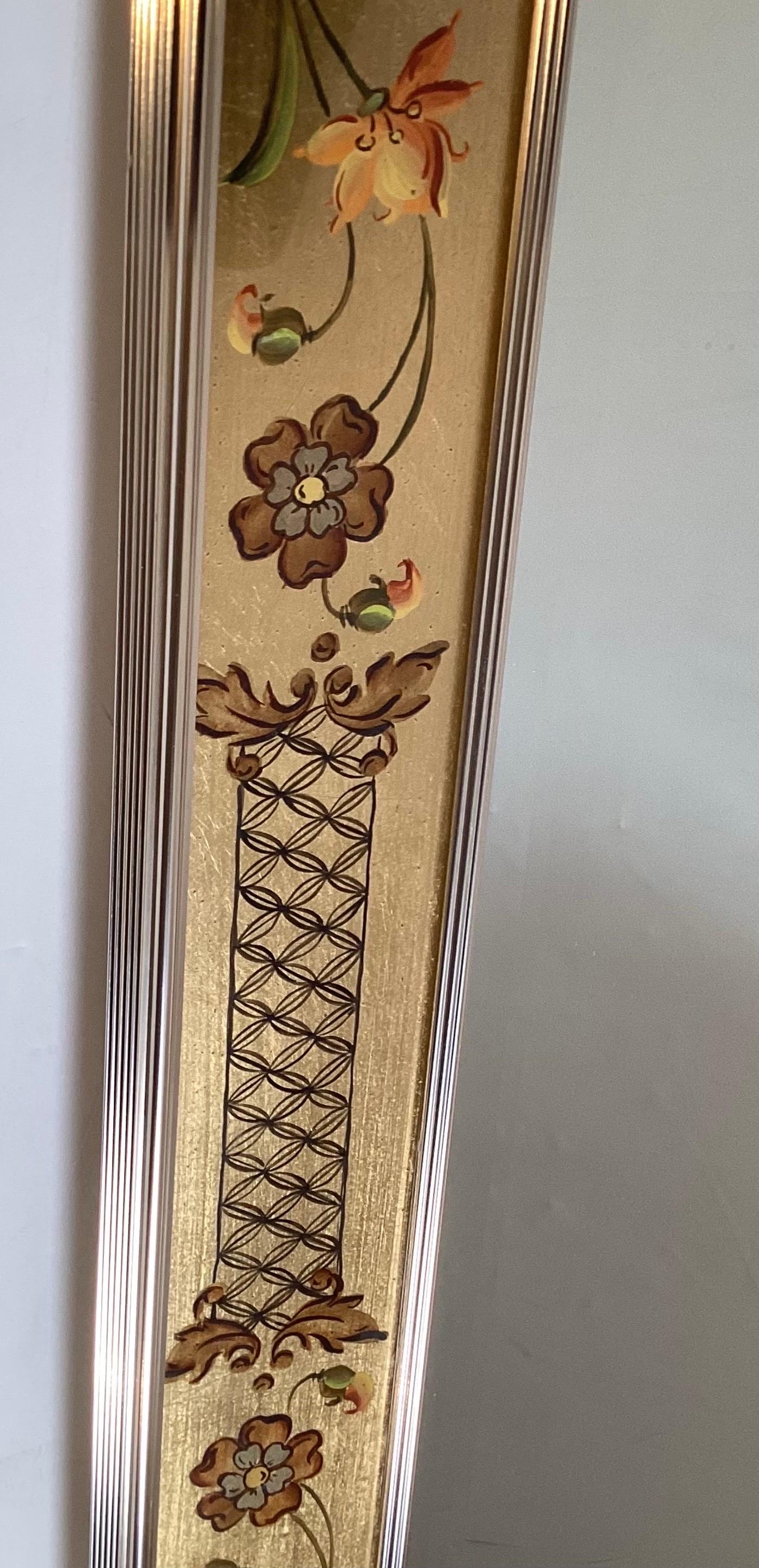 A Hand Painted Eglomise Wall Mirror by Labarge  In Excellent Condition For Sale In Lambertville, NJ