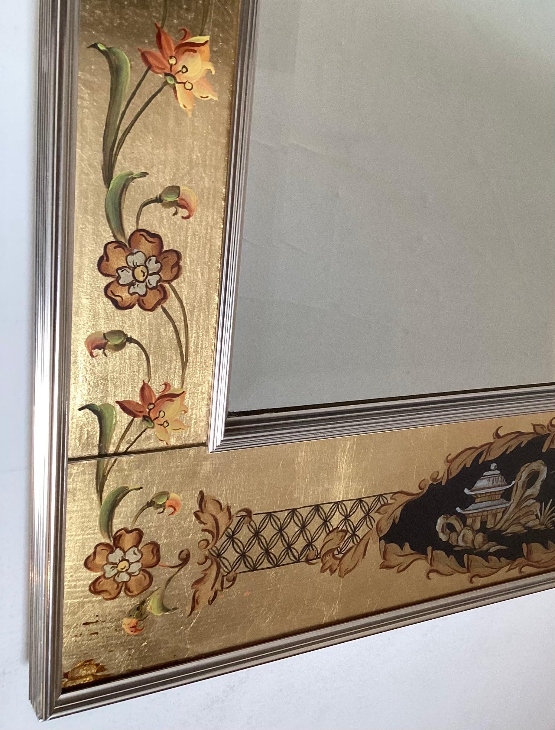 Late 20th Century A Hand Painted Eglomise Wall Mirror by Labarge  For Sale