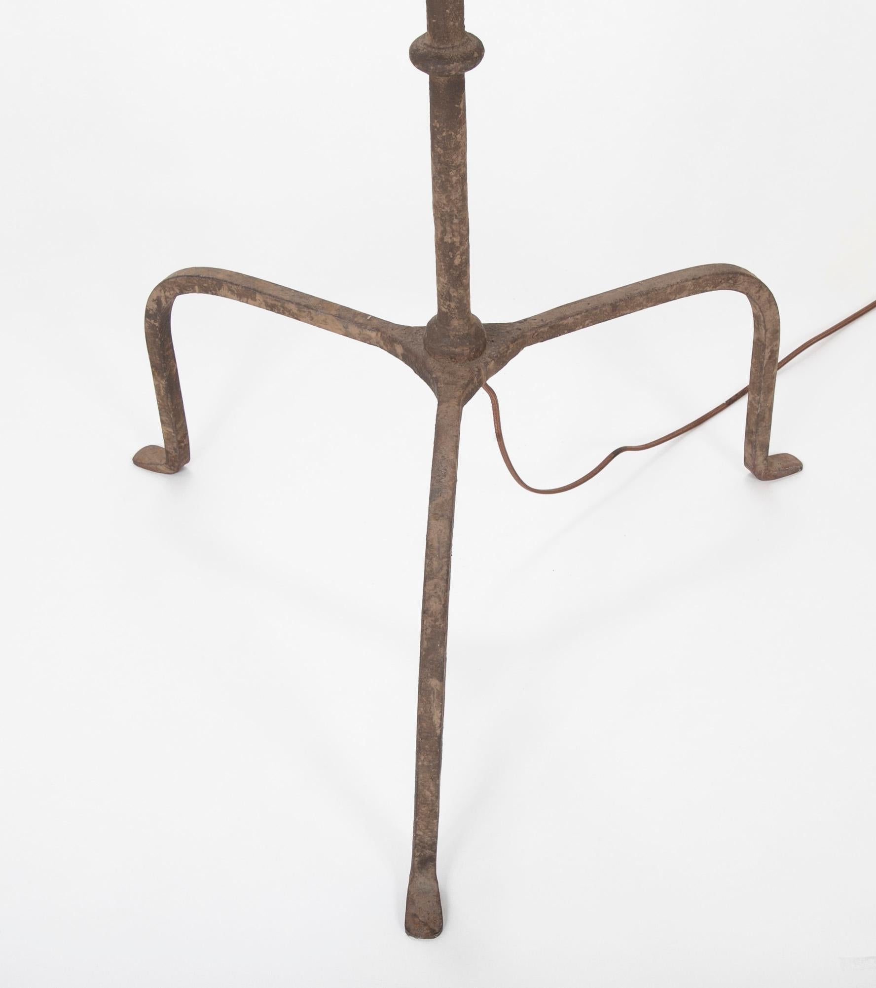 Baroque Handwrought Iron Pricket Stick Now as Lamp with Crenulated Bobeche For Sale
