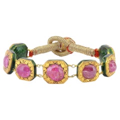 A Handcrafted 18KT Gold Traditional Ponchi Style Bracelet with Natural Rubies