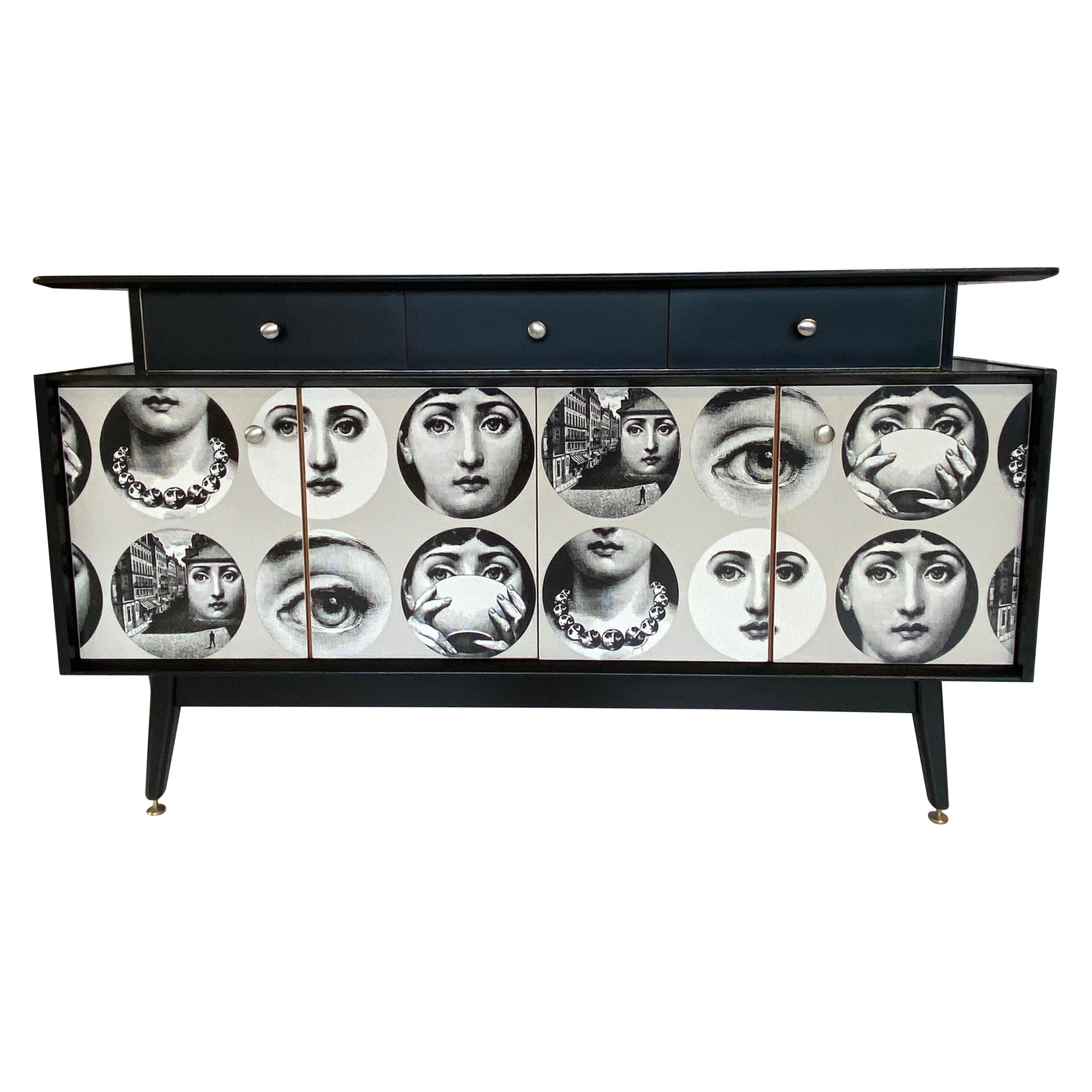 Handfinished 1950s Sideboard with Fornasetti Decoupage For Sale