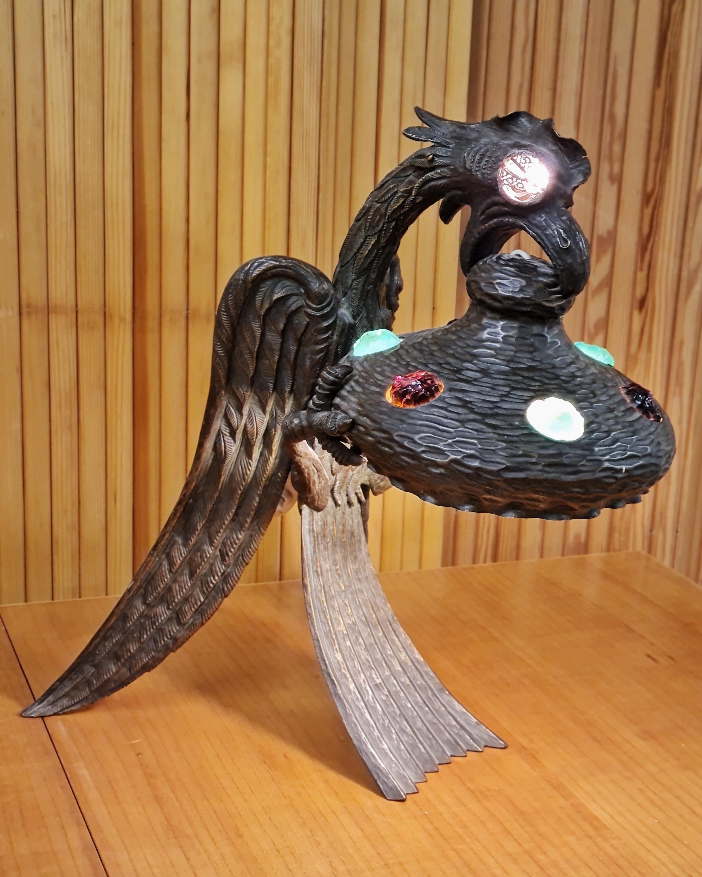 Lampe de table Art Nouveau faite à la main, bronze patiné et pierres de verre, années 1930 en vente 3