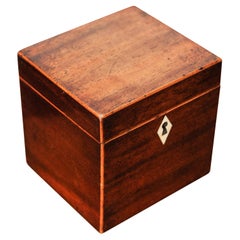 A Handmade Victorian Fruitwood & Inlay Tea Caddy With Ivory Key Mount  