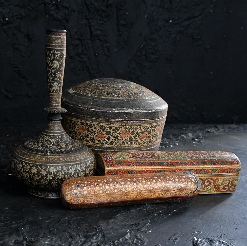 Indian Handpicked Collection of Late 19th Century Papier Mache Kashmiri Objects For Sale