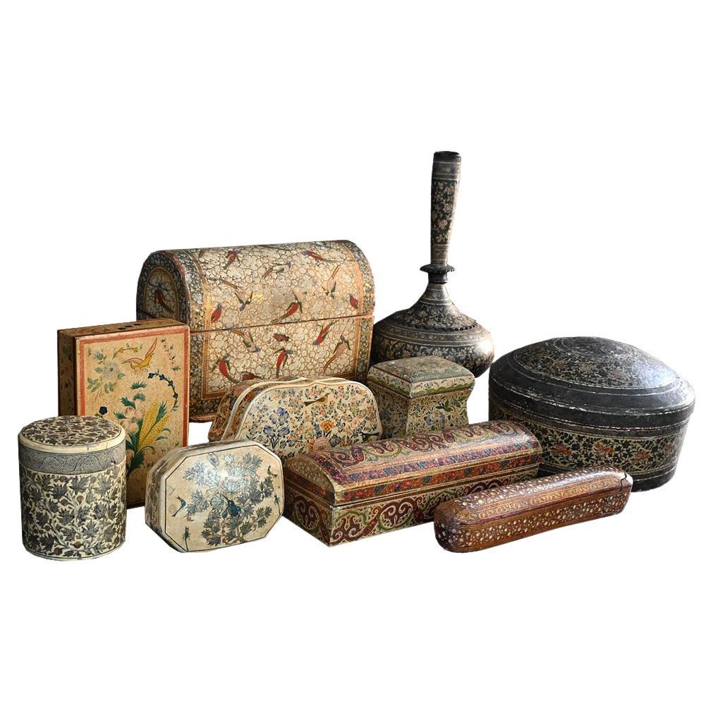 Handpicked Collection of Late 19th Century Papier Mache Kashmiri Objects For Sale