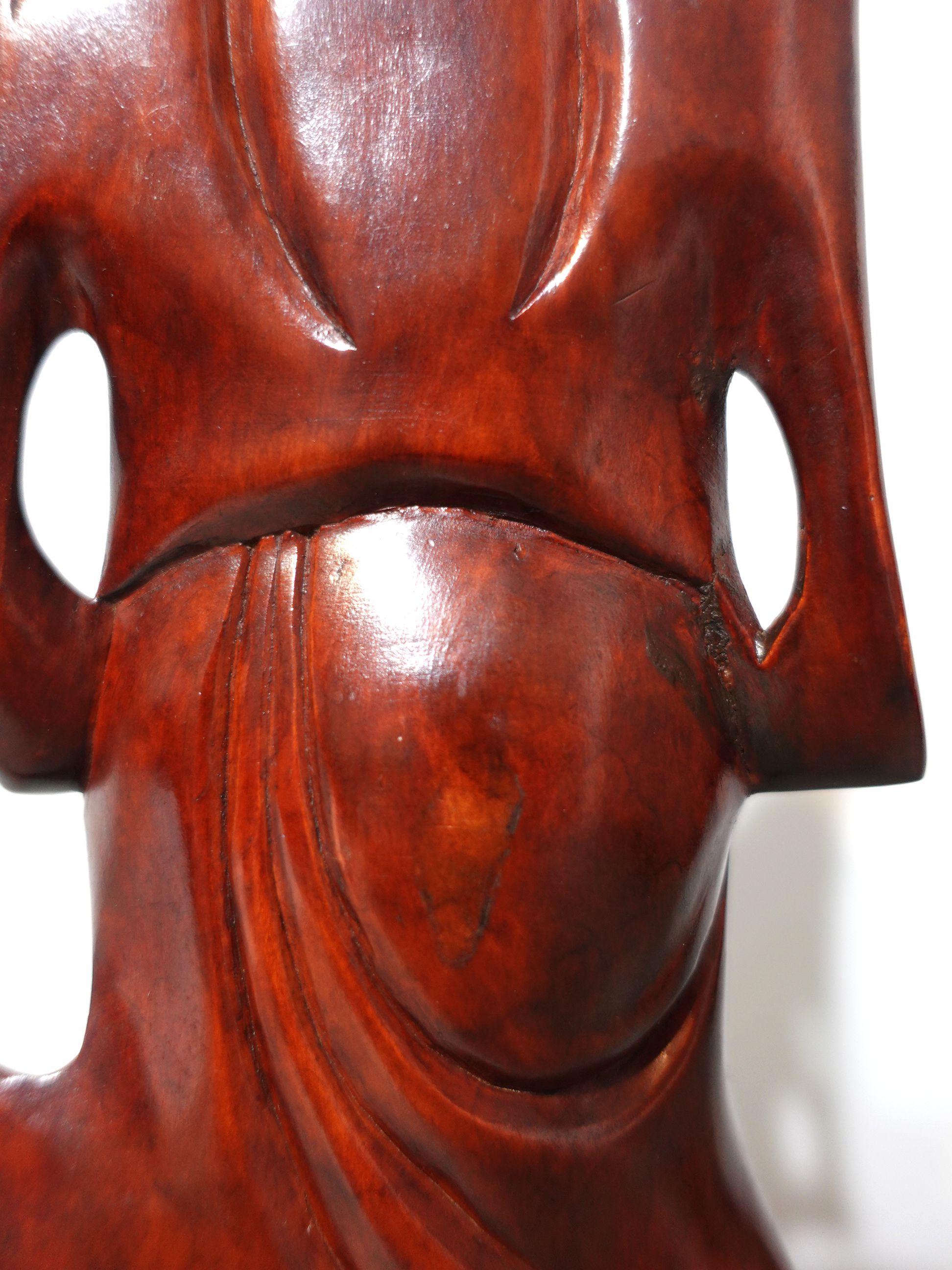 Hands Up Carved Wood Happy Buddha In Good Condition For Sale In Norton, MA