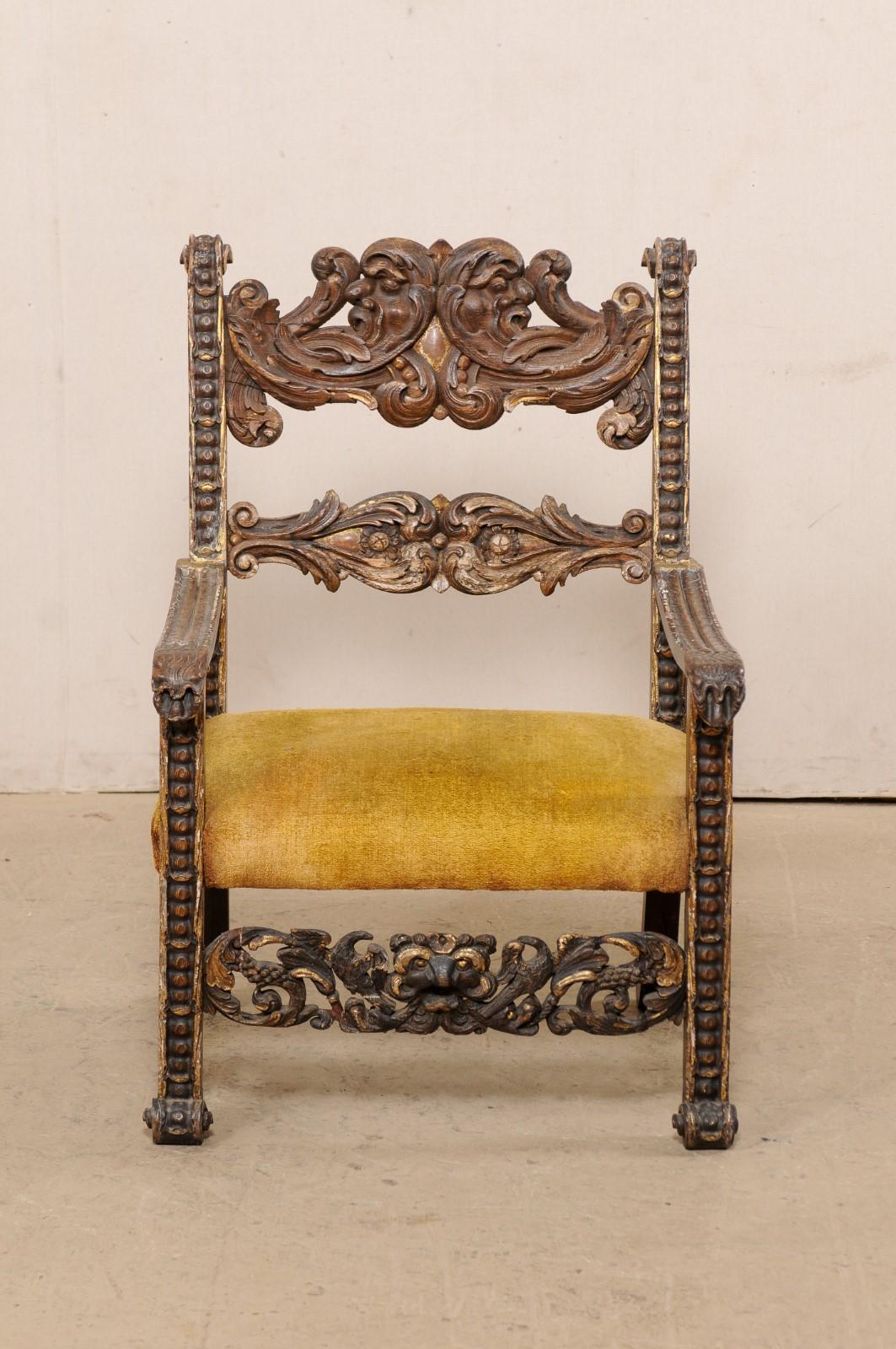 Handsome 18th C Italian Baroque Arm Chair with Intricately Carved Details For Sale 3