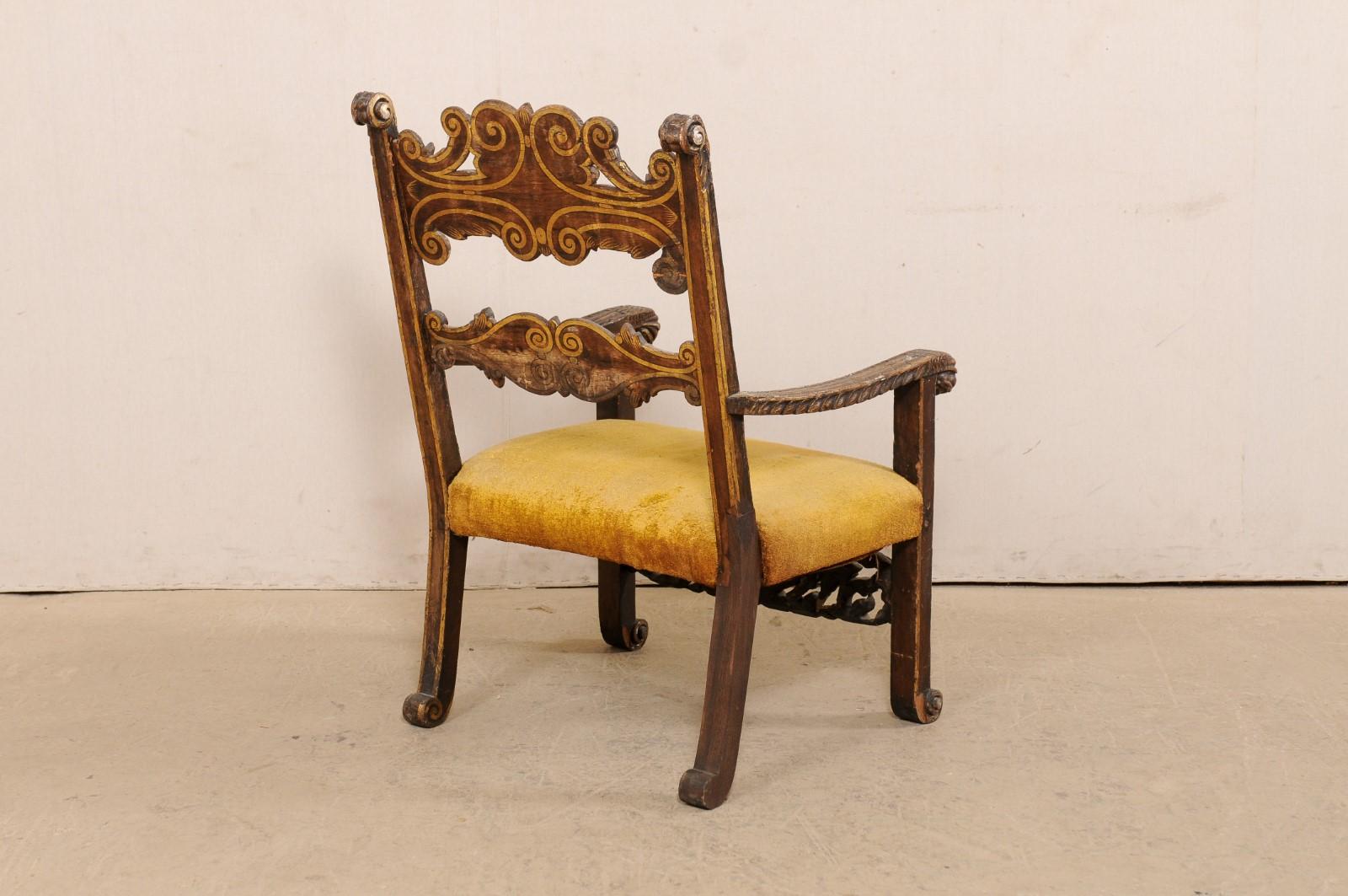 18th Century and Earlier Handsome 18th C Italian Baroque Arm Chair with Intricately Carved Details For Sale