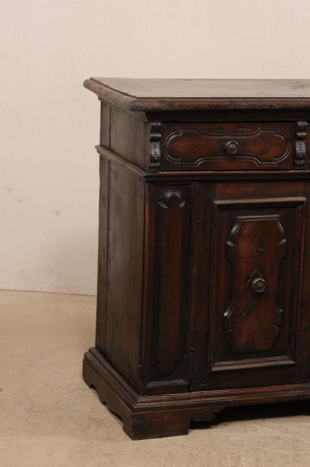 Handsome 18th Century Italian Carved-Walnut Credenza Cabinet In Good Condition For Sale In Atlanta, GA