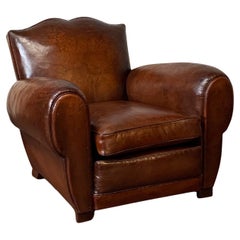 A Handsome 1930’s French Leather Club Chair, Havana Moustache Model