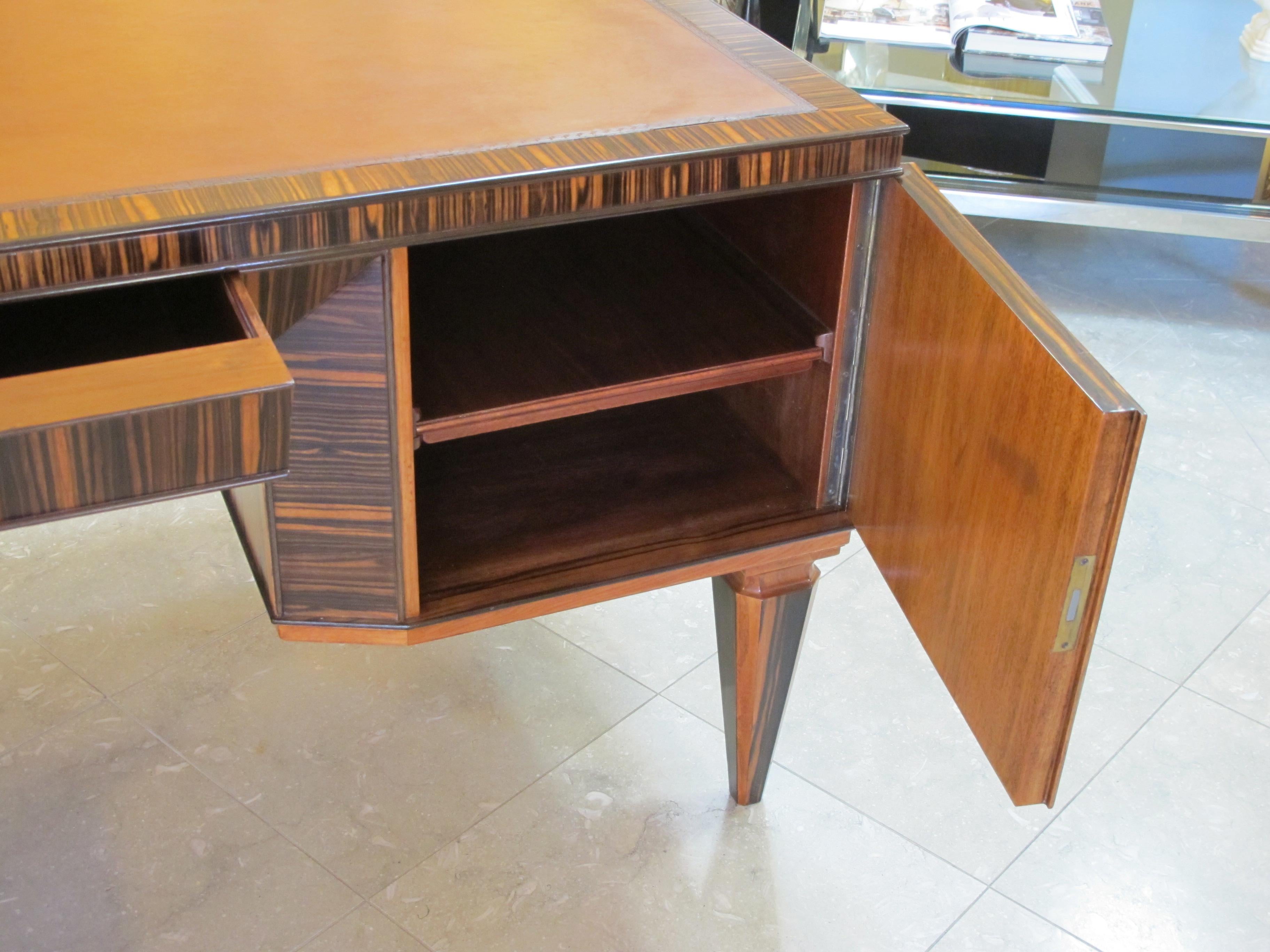 Handsome and Boldly-Scaled French Art Deco Macassar-Veneered Pedestal Desk 1