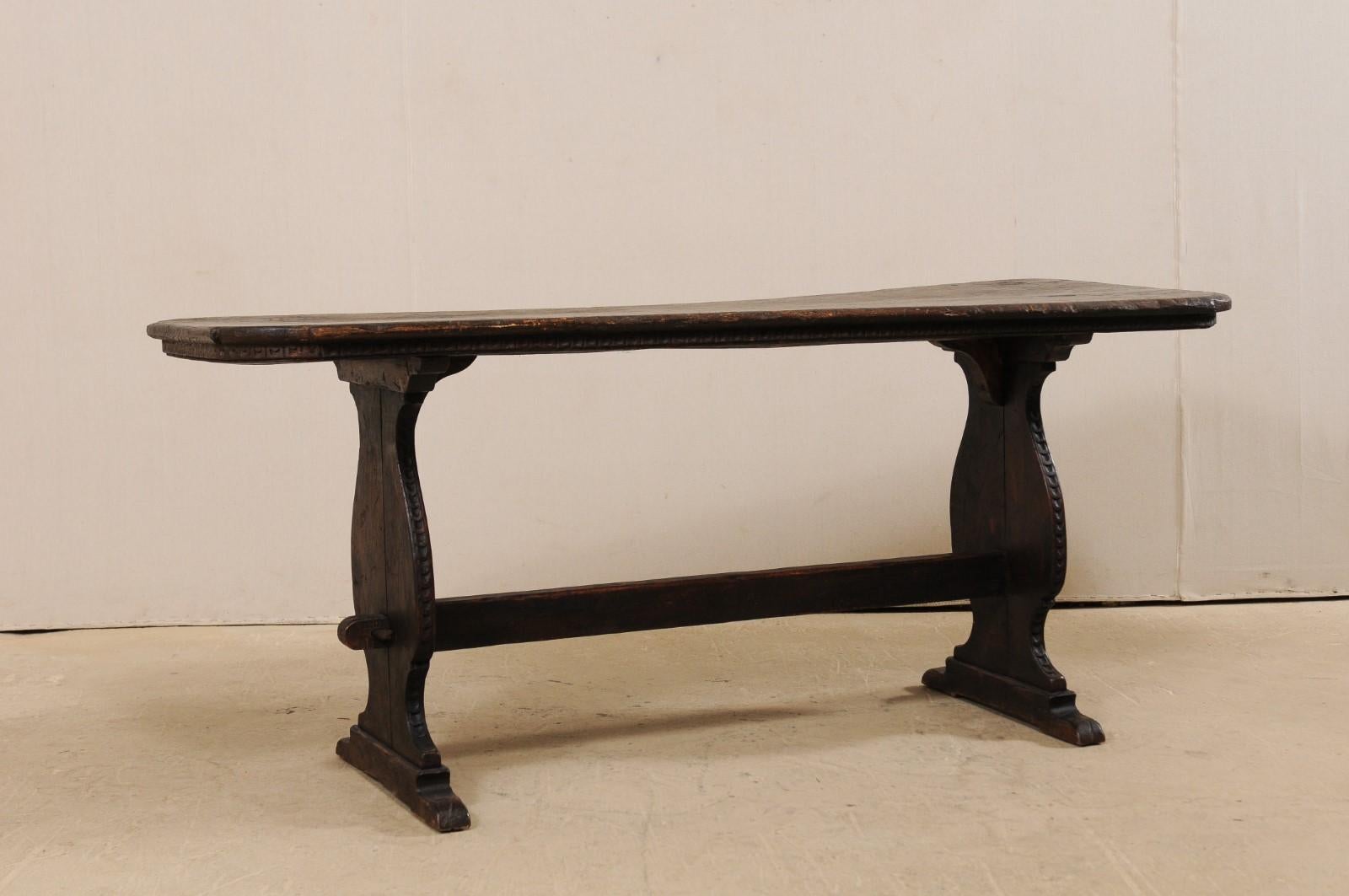 Handsome Antique Italian Console Desk with Nicely Carved Trestle Style Legs 6