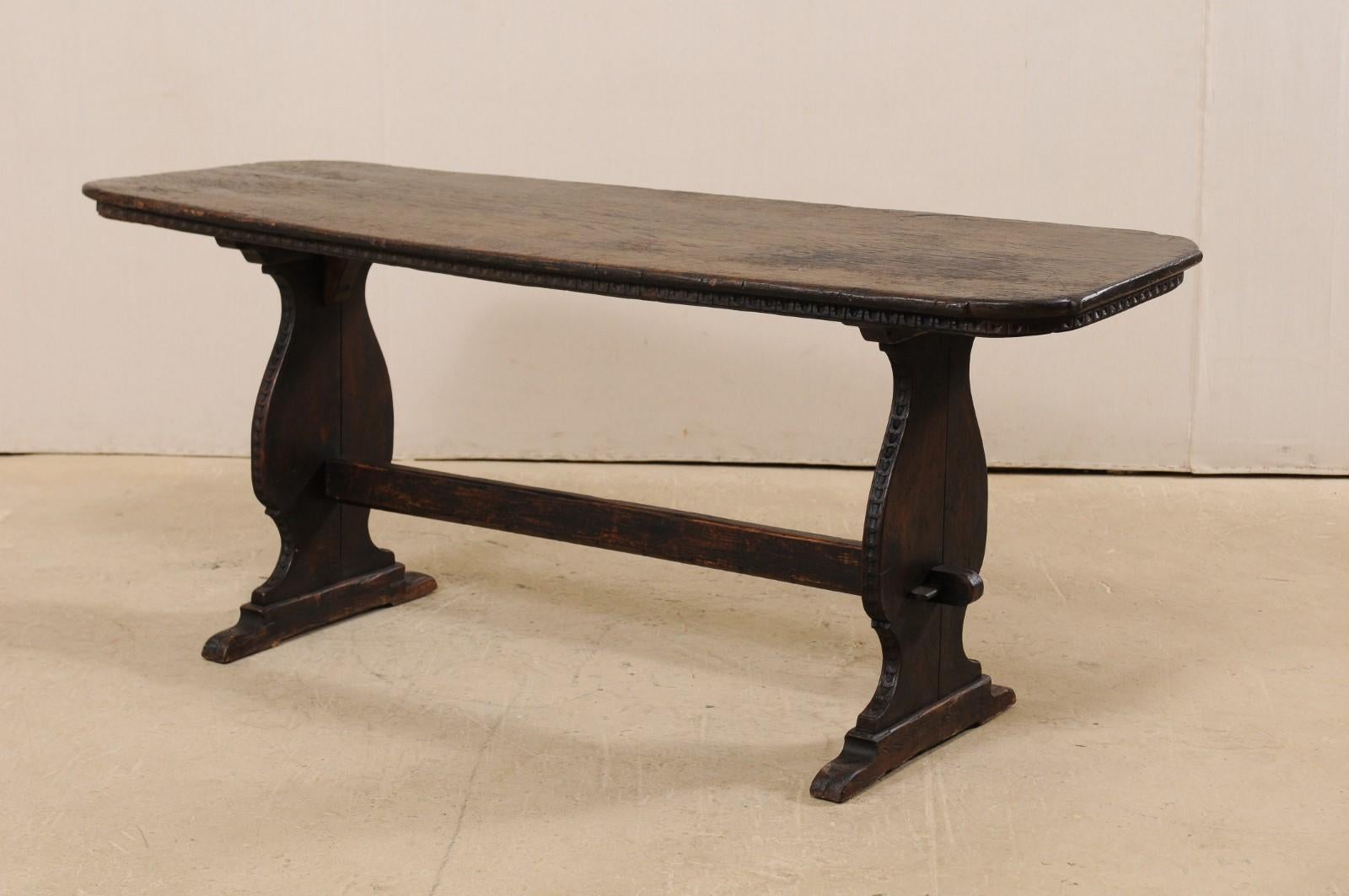 Handsome Antique Italian Console Desk with Nicely Carved Trestle Style Legs 9