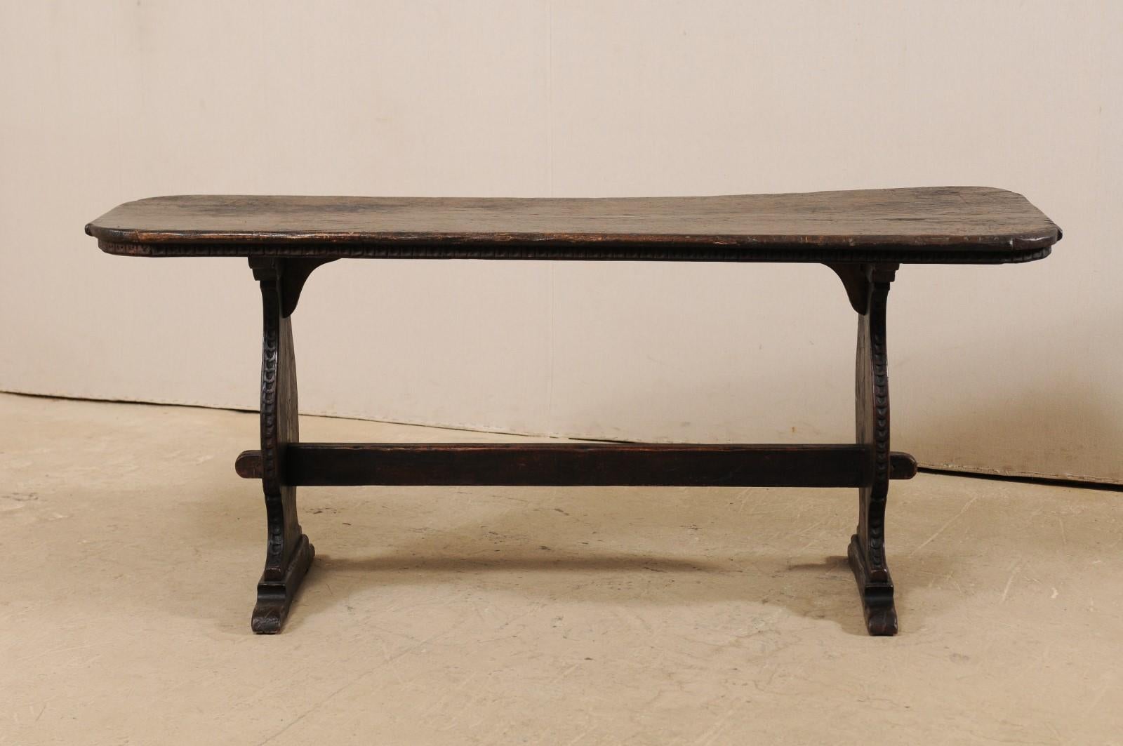 Handsome Antique Italian Console Desk with Nicely Carved Trestle Style Legs In Good Condition In Atlanta, GA